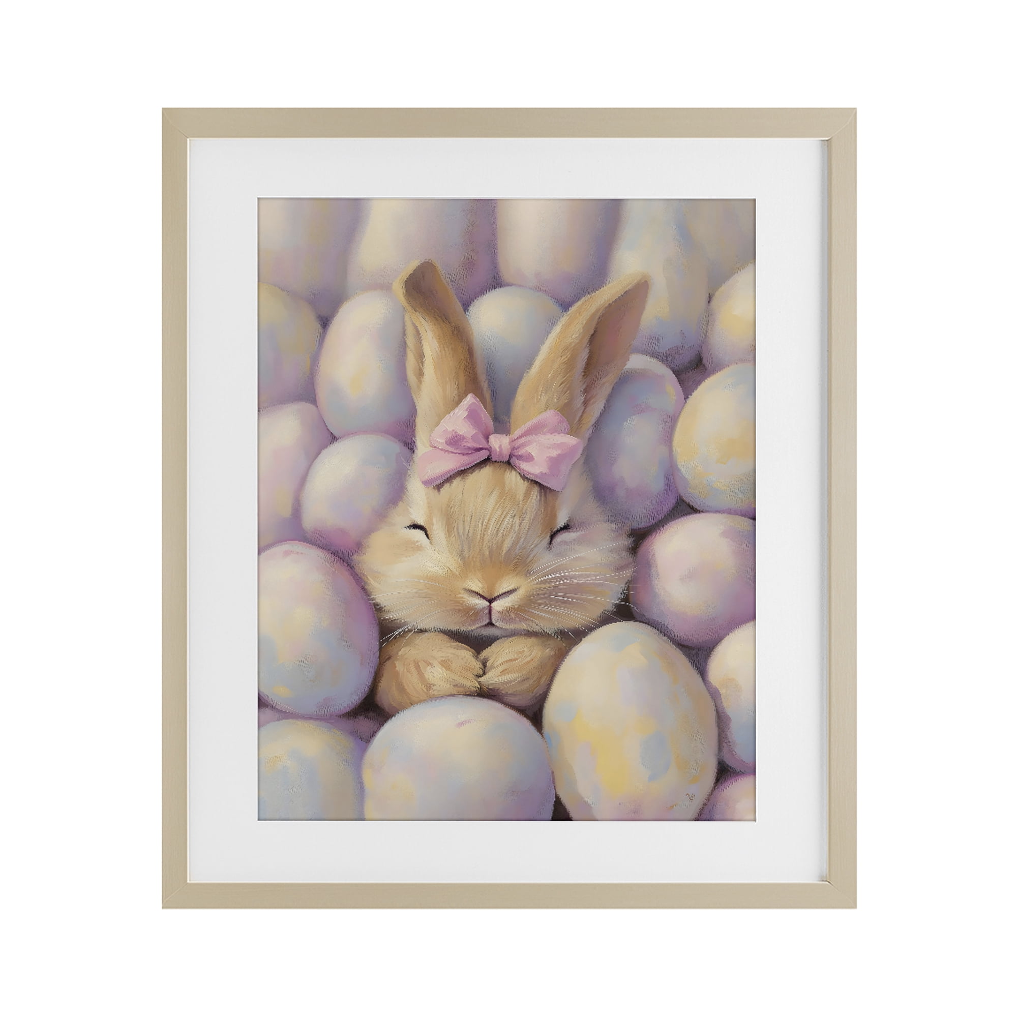 Stupell Industries Easter Bunny Nestled in Eggs Birch Framed Print Under Glass, design by The Prints Vibe