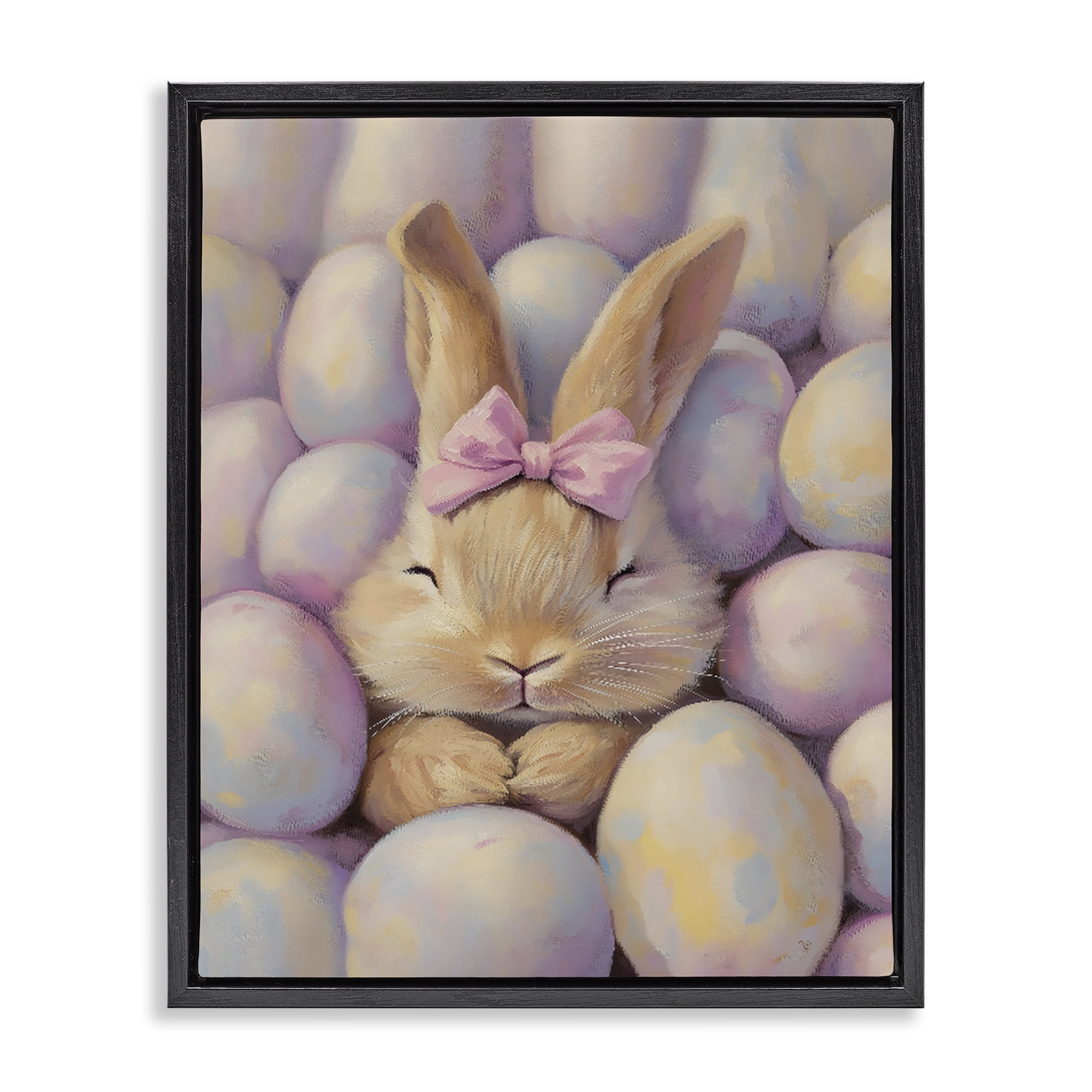 Stupell Industries Easter Bunny Nestled in Eggs Black Framed Floater Canvas Wall Art, design by The Prints Vibe