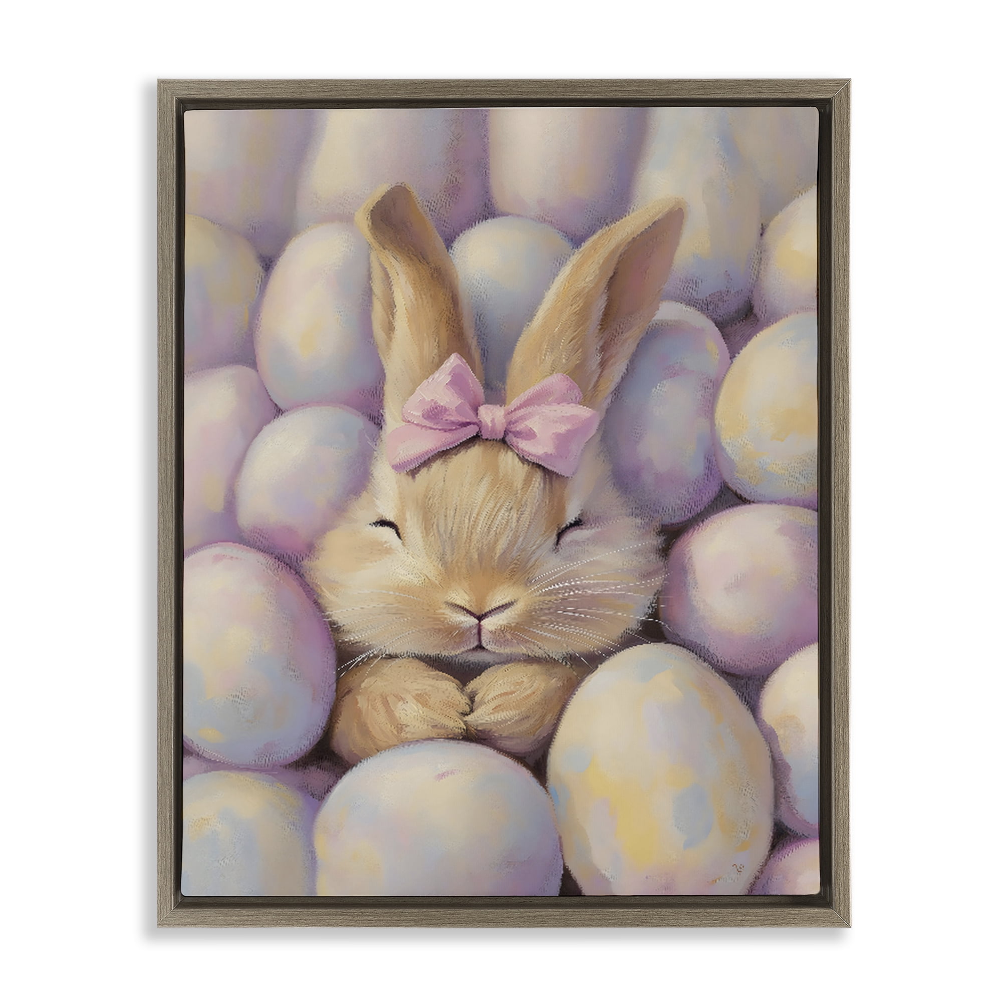 Stupell Industries Easter Bunny Nestled in Eggs Brown Framed Floater Canvas Wall Art, design by The Prints Vibe