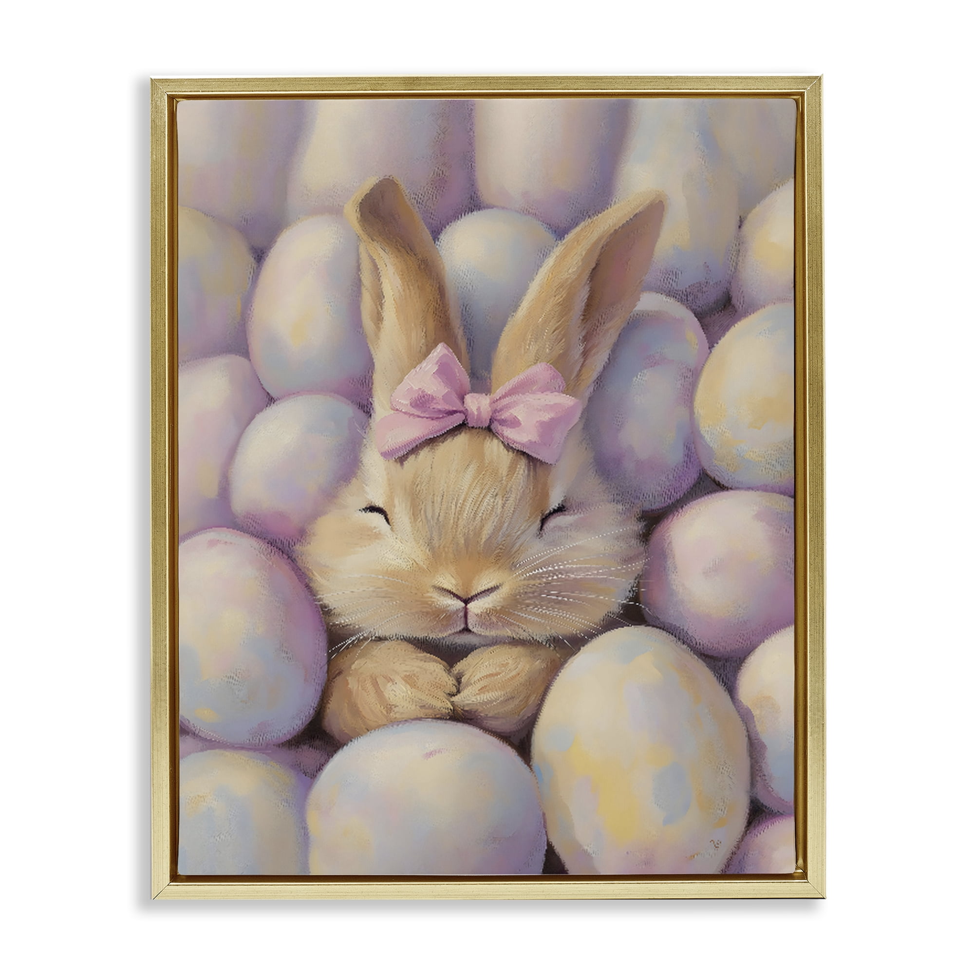 Stupell Industries Easter Bunny Nestled in Eggs Gold Framed Floater Canvas Wall Art, design by The Prints Vibe