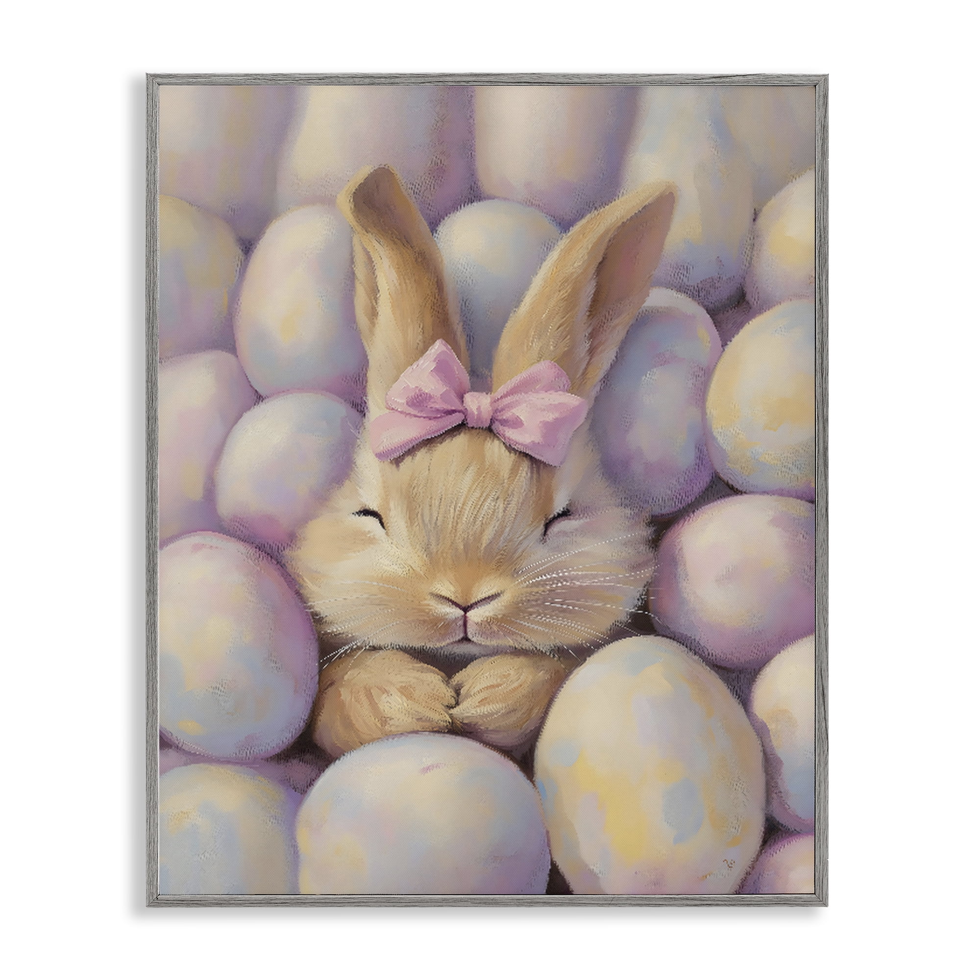 Stupell Industries Easter Bunny Nestled in Eggs Gray Framed Giclee Art, design by The Prints Vibe