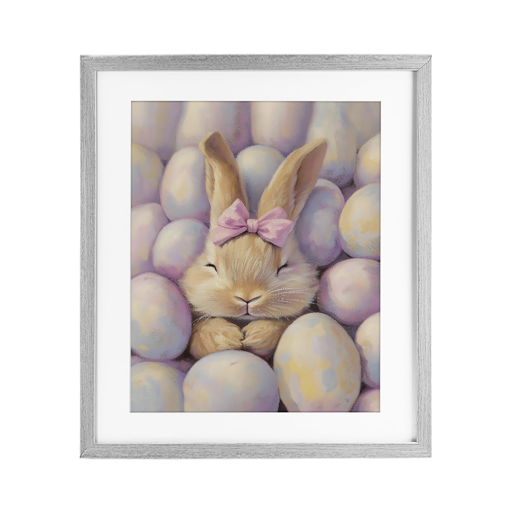Stupell Industries Easter Bunny Nestled in Eggs Gray Framed Print Under Glass, design by The Prints Vibe