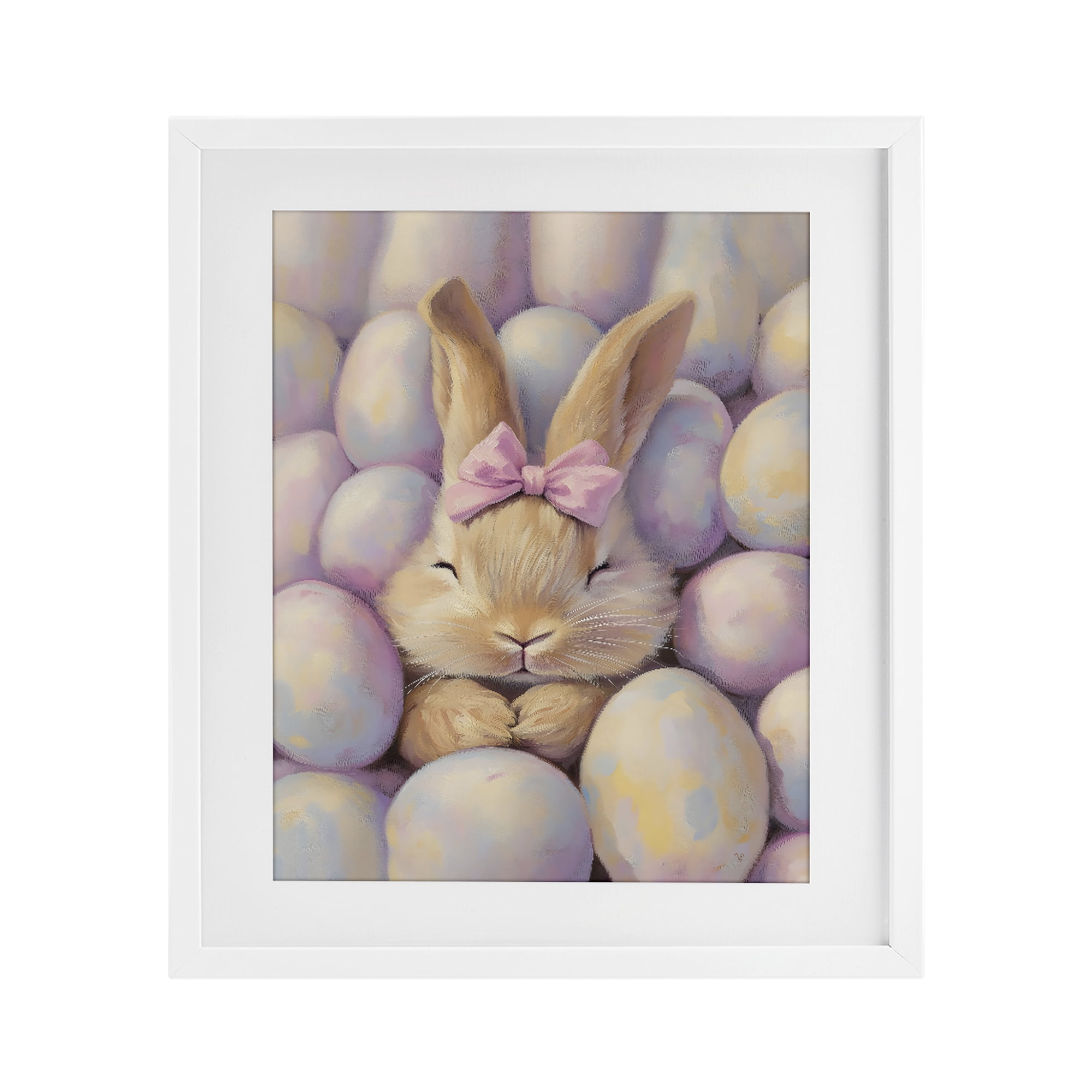 Stupell Industries Easter Bunny Nestled in Eggs White Framed Print Under Glass, design by The Prints Vibe