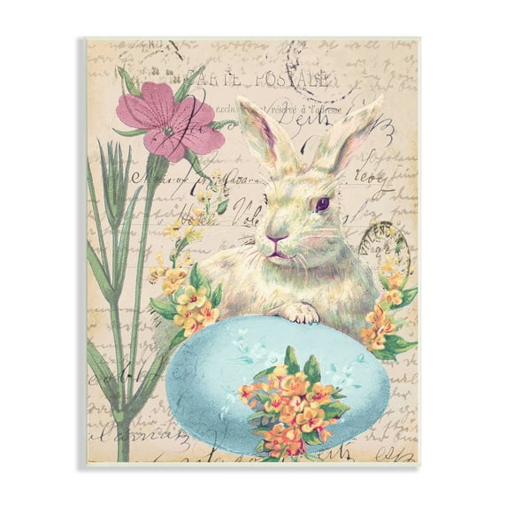 Stupell Industries Easter Bunny Spring Blue Egg Vintage Postal Script, 10 x 15, Design by Daphne Polselli