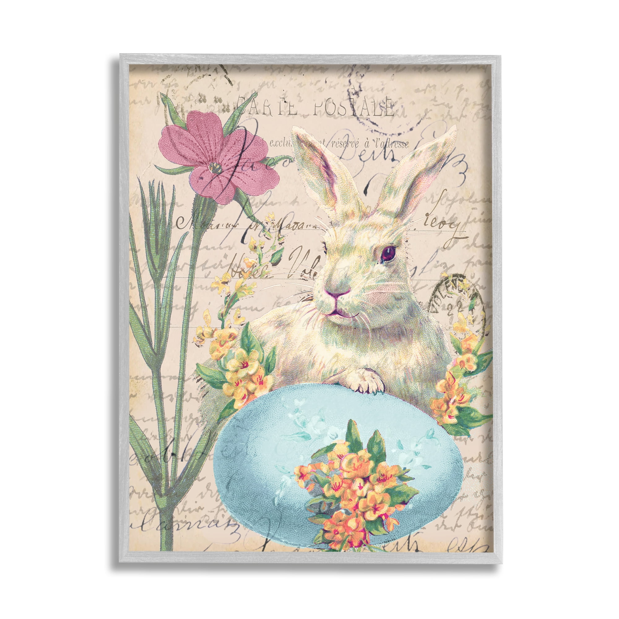Stupell Industries Easter Bunny Spring Blue Egg Vintage Postal Script, 11 x 14, Design by Daphne Polselli