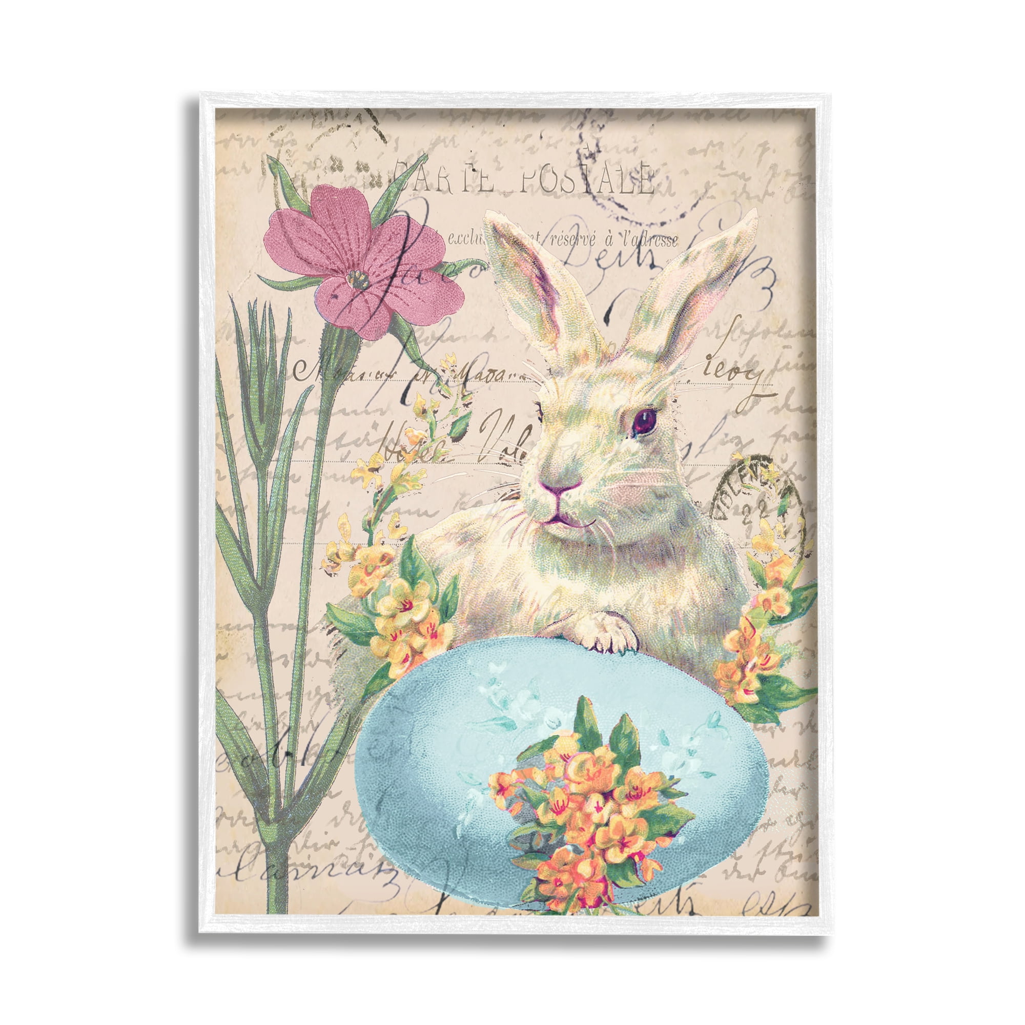 Stupell Industries Easter Bunny Spring Blue Egg Vintage Postal Script, 16 x 20, Design by Daphne Polselli
