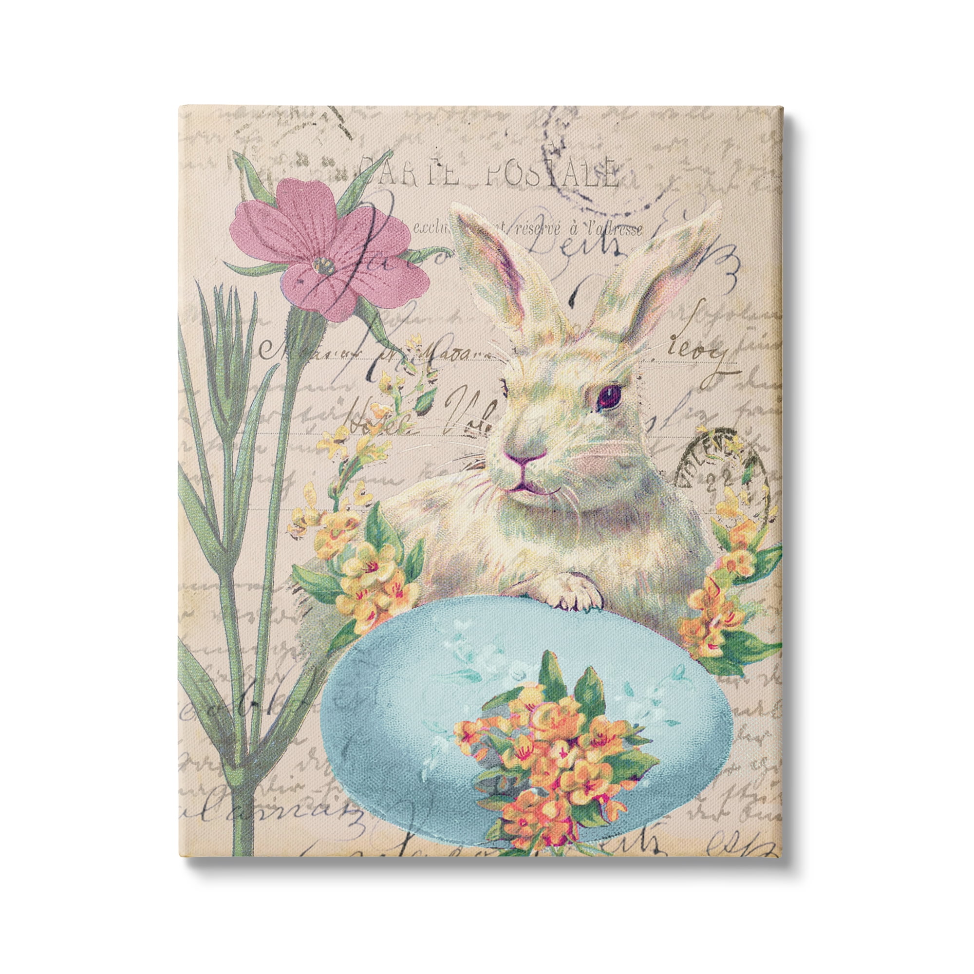 Stupell Industries Easter Bunny Spring Blue Egg Vintage Postal Script, 24 x 30, Design by Daphne Polselli