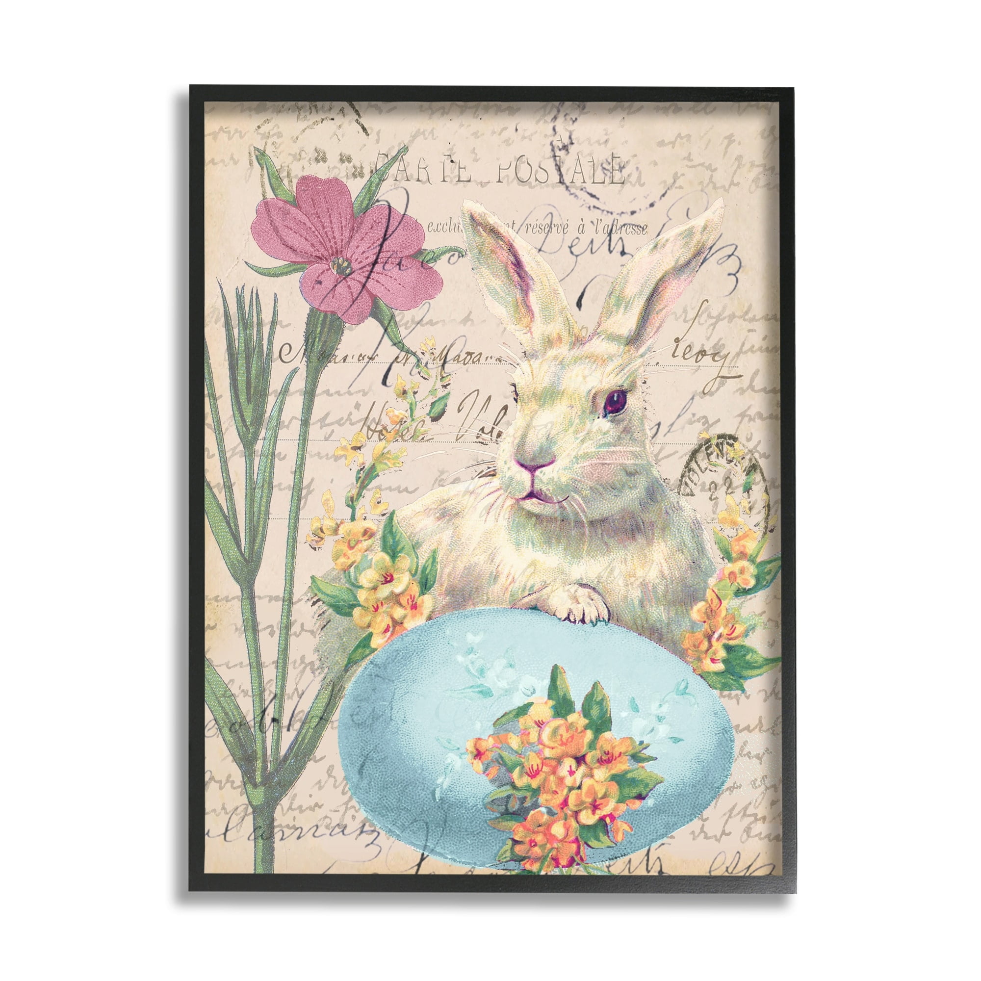 Stupell Industries Easter Bunny Spring Blue Egg Vintage Postal Script, 24 x 30, Design by Daphne Polselli