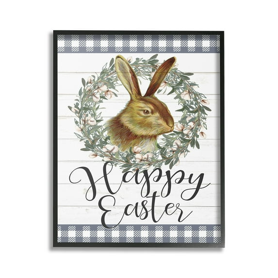 Stupell Industries Easter Bunny Wreath Phrase Holiday Painting Black Framed Art Print Wall Art, 16 x 20
