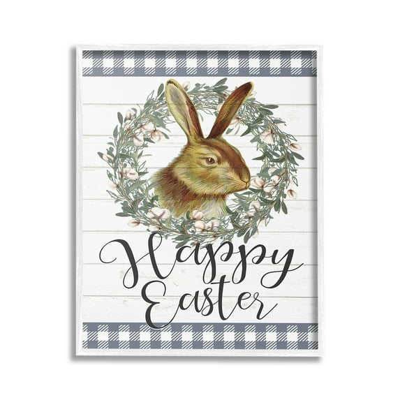 Stupell Industries Easter Bunny Wreath Phrase Holiday Painting White Framed Art Print Wall Art, 24 x 30