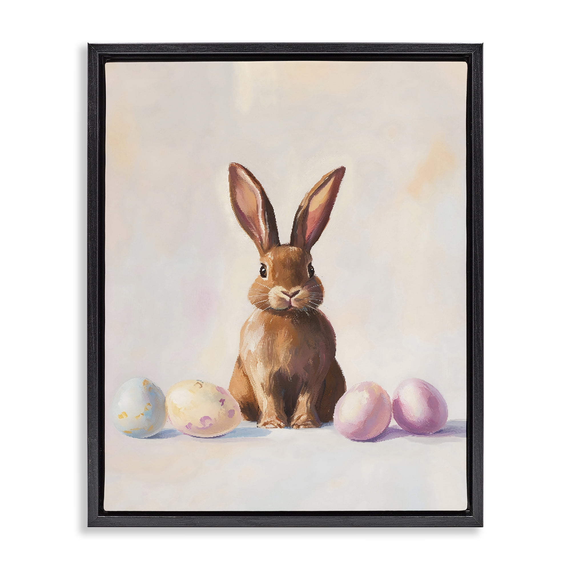 Stupell Industries Easter Bunny with Pastel Eggs Black Framed Floater Canvas Wall Art, design by The Prints Vibe