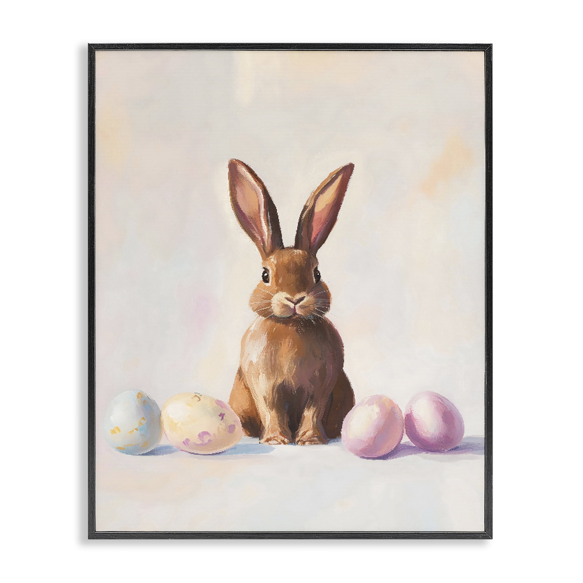 Stupell Industries Easter Bunny with Pastel Eggs Black Framed Giclee Art, design by The Prints Vibe