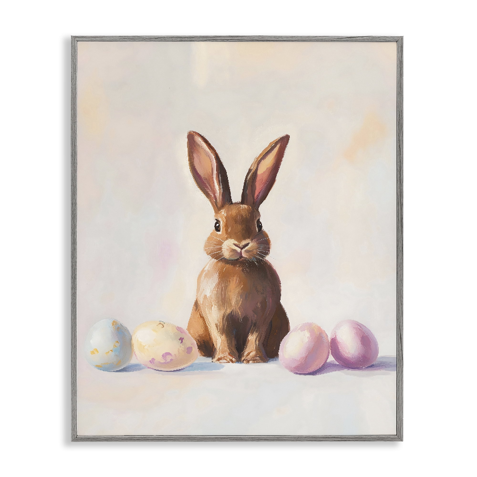 Stupell Industries Easter Bunny with Pastel Eggs Gray Framed Giclee Art, design by The Prints Vibe