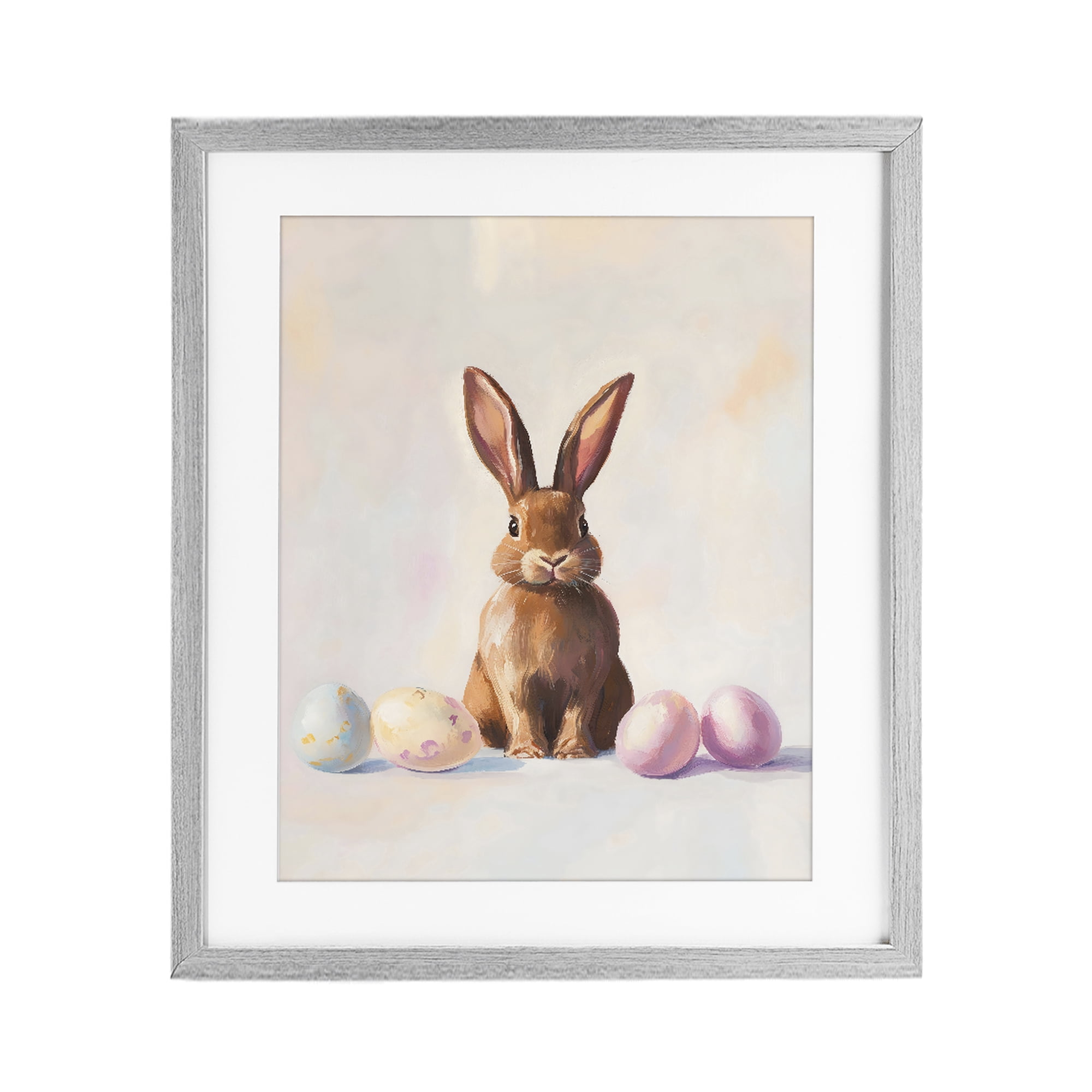 Stupell Industries Easter Bunny with Pastel Eggs Gray Framed Print Under Glass, design by The Prints Vibe