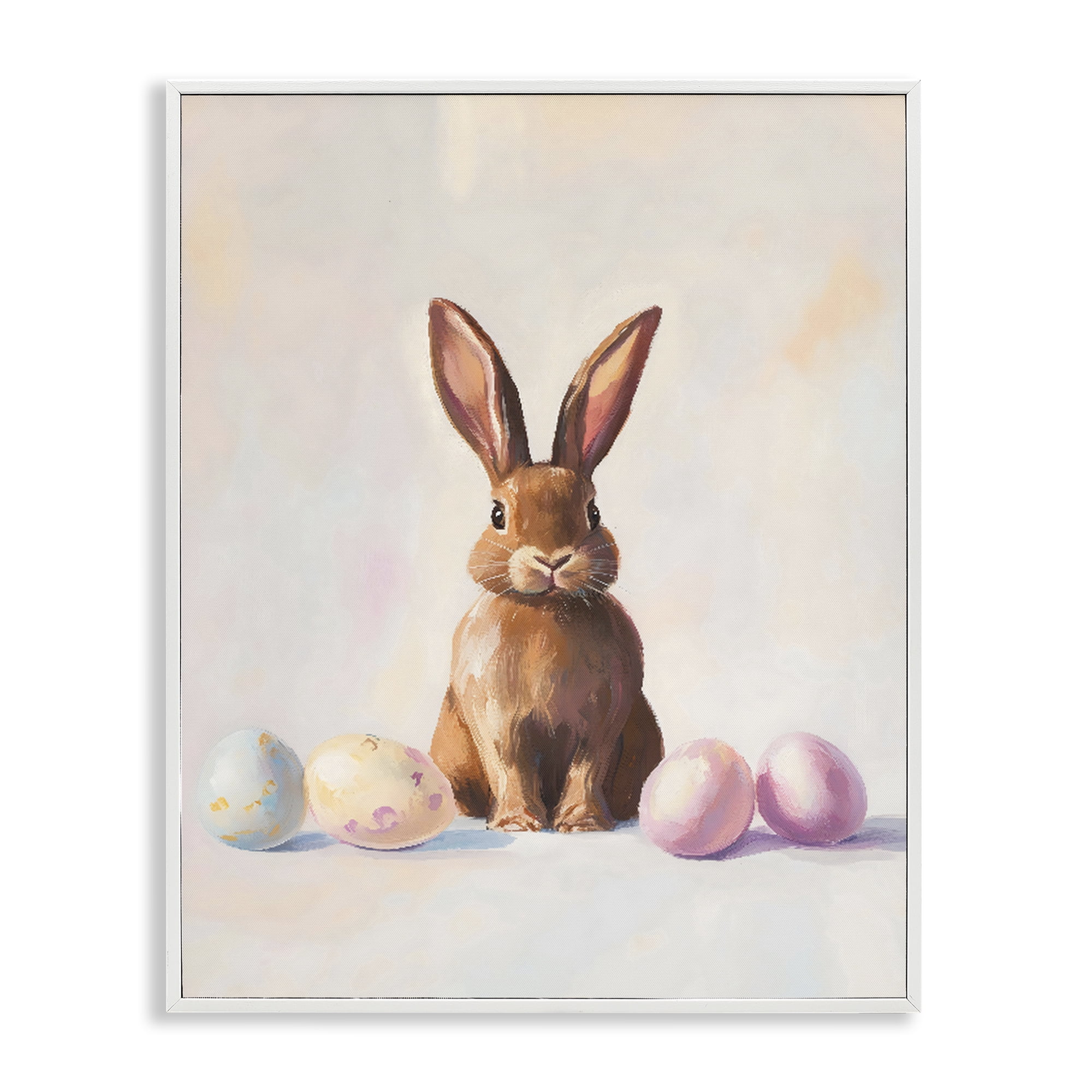 Stupell Industries Easter Bunny with Pastel Eggs White Framed Giclee Art, design by The Prints Vibe