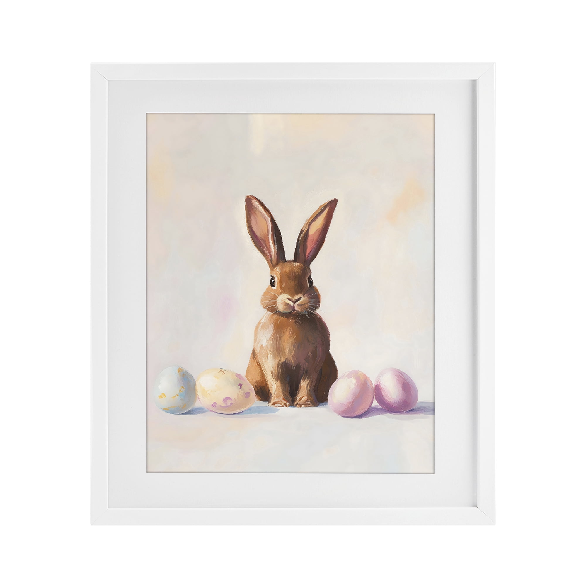 Stupell Industries Easter Bunny with Pastel Eggs White Framed Print Under Glass, design by The Prints Vibe