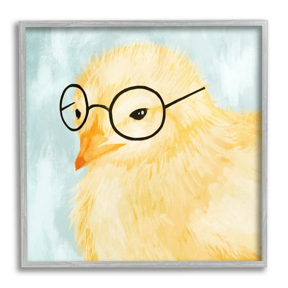 Stupell Industries Easter Chick Yellow Bird Black Glasses Animal Portrait, 17 x 17,Design by Daphne Polselli