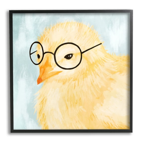 Stupell Industries Easter Chick Yellow Bird Black Glasses Animal Portrait Graphic Art Black Framed Art Print Wall Art, 12x12, by Daphne Polselli