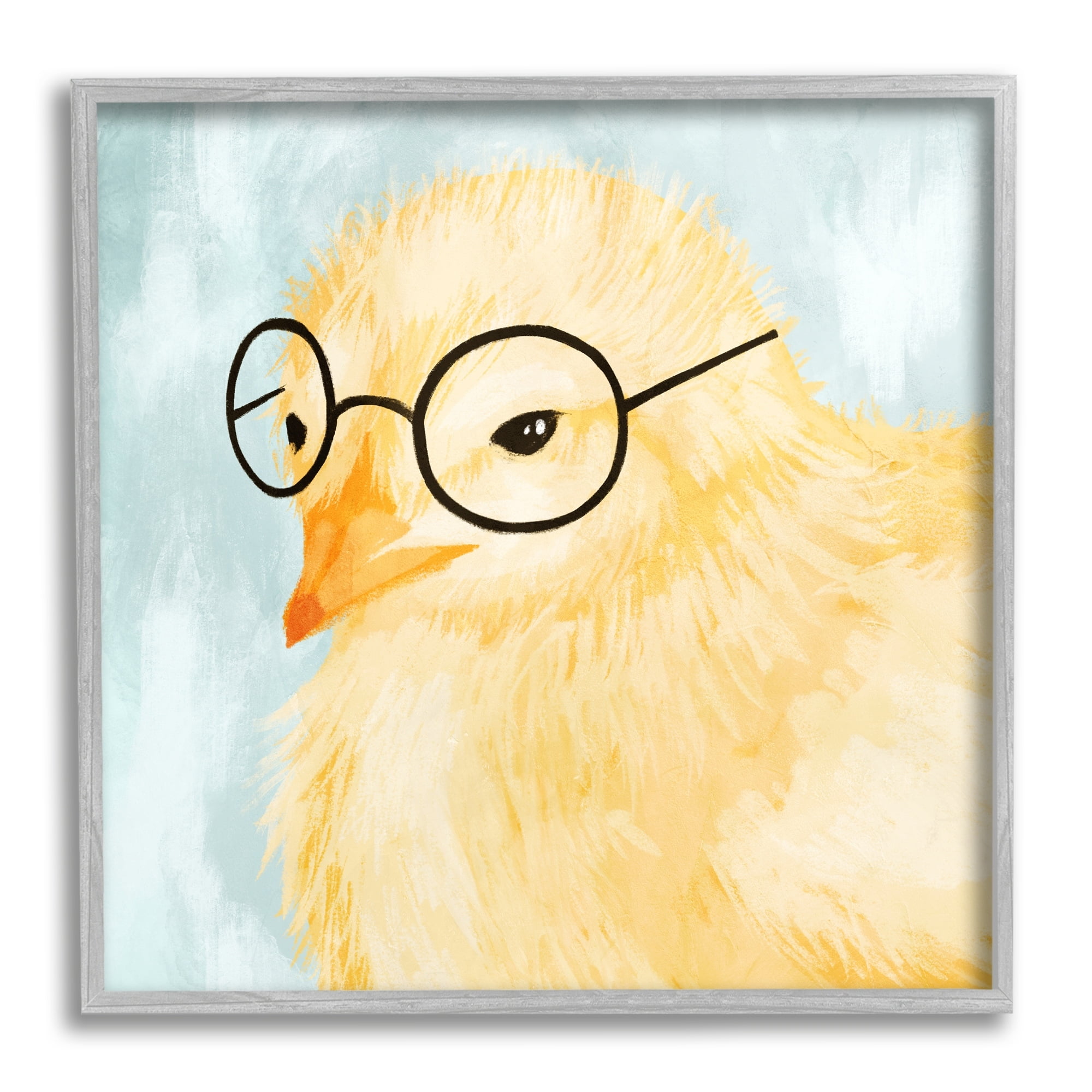 Stupell Industries Easter Chick Yellow Bird Black Glasses Animal Portrait Graphic Art Gray Framed Art Print Wall Art, 12x12, by Daphne Polselli