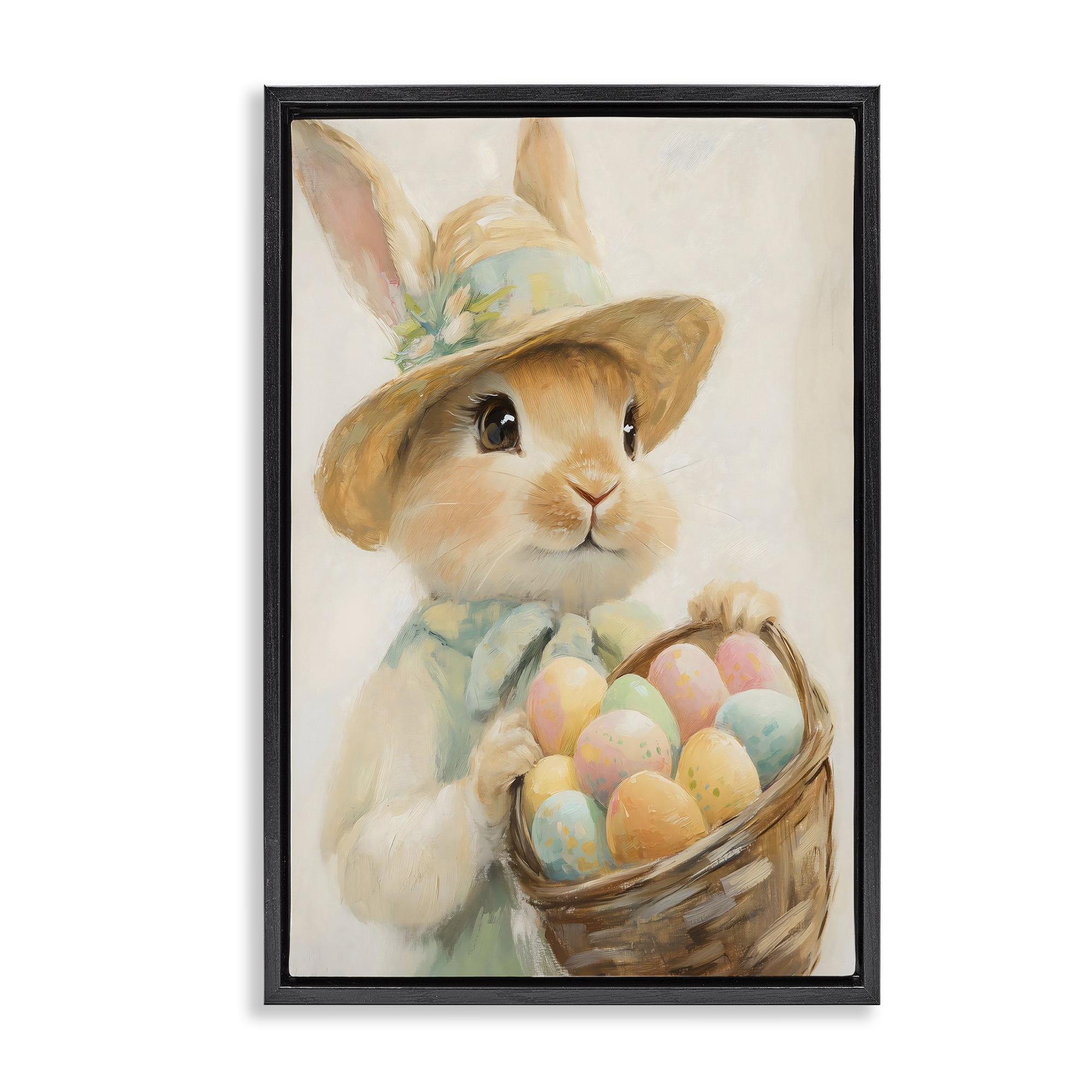 Stupell Industries Easter Egg Basket Rabbit Black Framed Floater Canvas Wall Art, design by The Prints Vibe