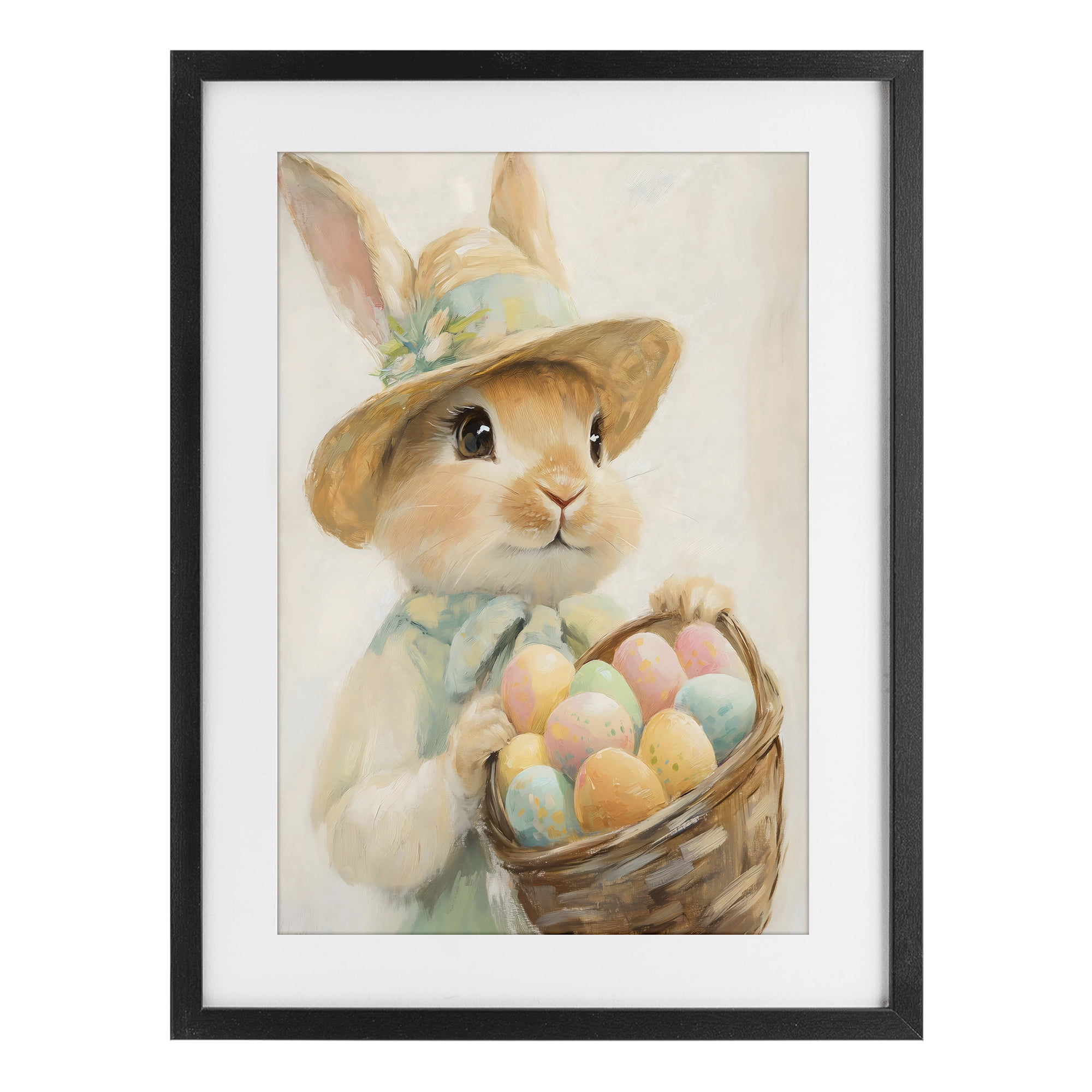 Stupell Industries Easter Egg Basket Rabbit Black Framed Print Under Glass, design by The Prints Vibe