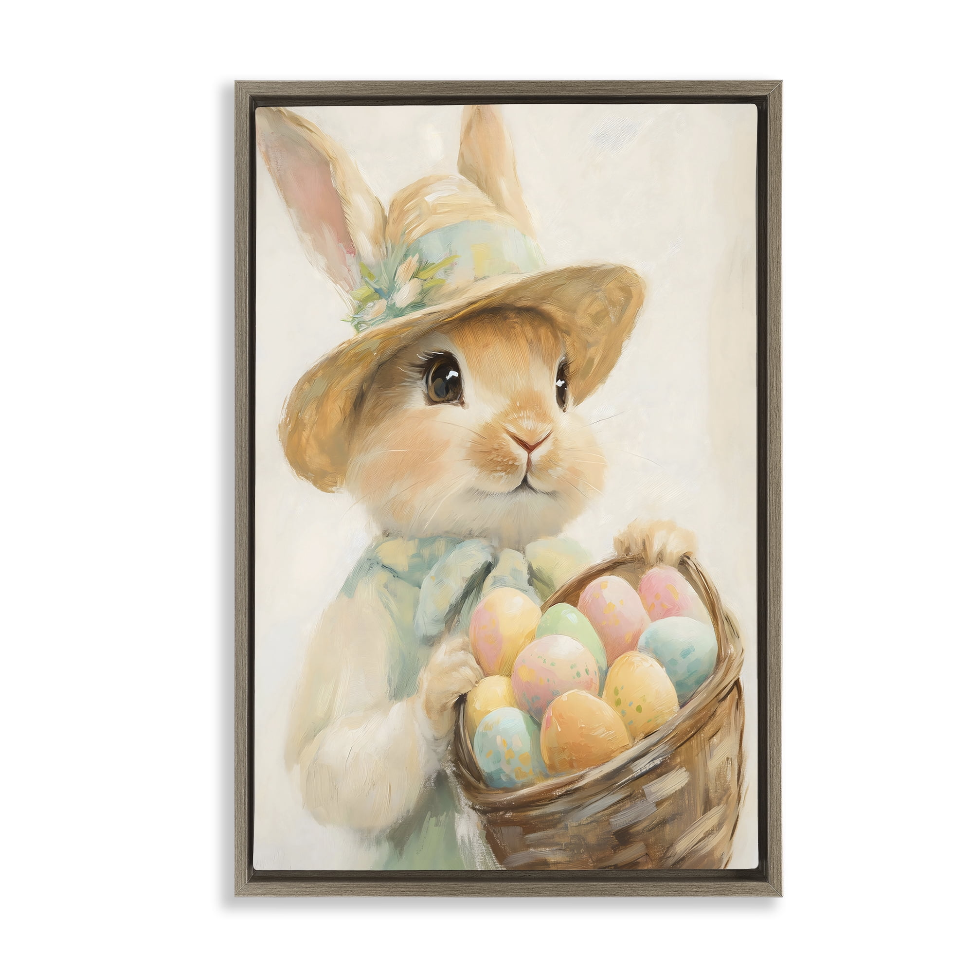 Stupell Industries Easter Egg Basket Rabbit Brown Framed Floater Canvas Wall Art, design by The Prints Vibe