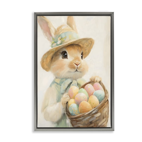 Stupell Industries Cottage Easter Egg Basket Rabbit Gray Floating Frame Canvas Art, 17 x 25, by The Prints Vibe