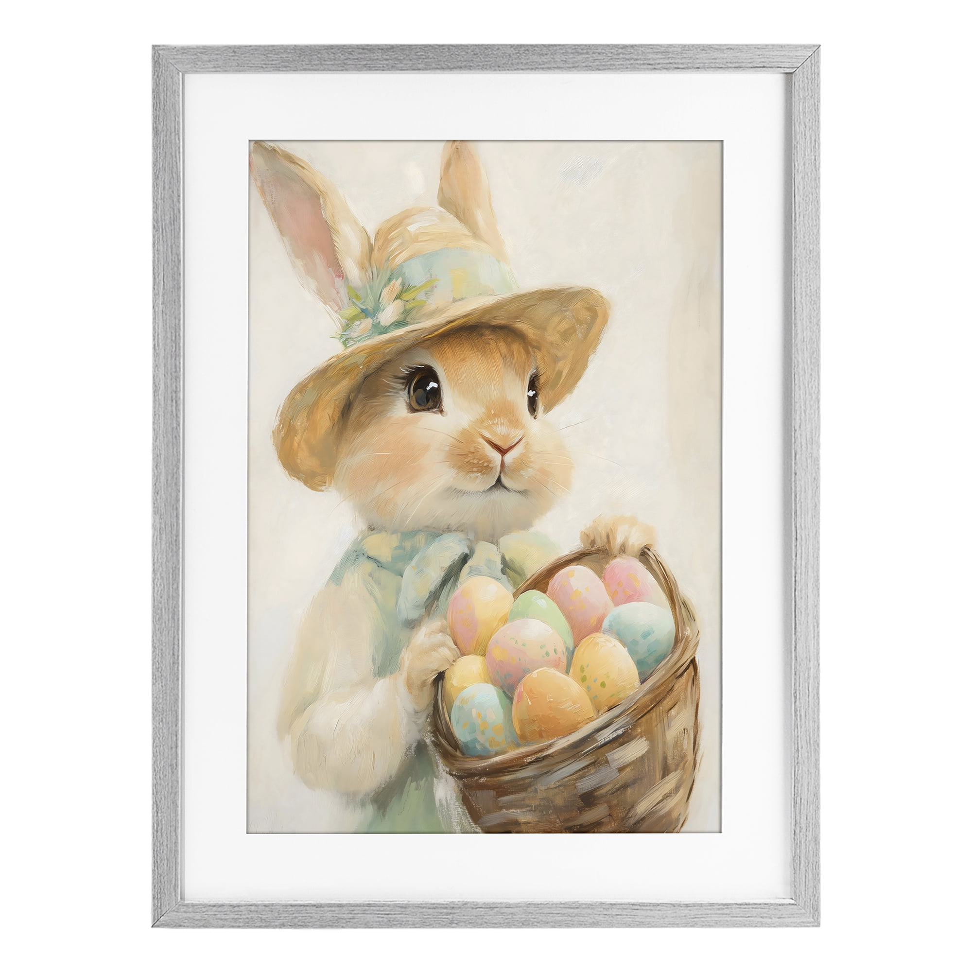 Stupell Industries Easter Egg Basket Rabbit Gray Framed Print Under Glass, design by The Prints Vibe