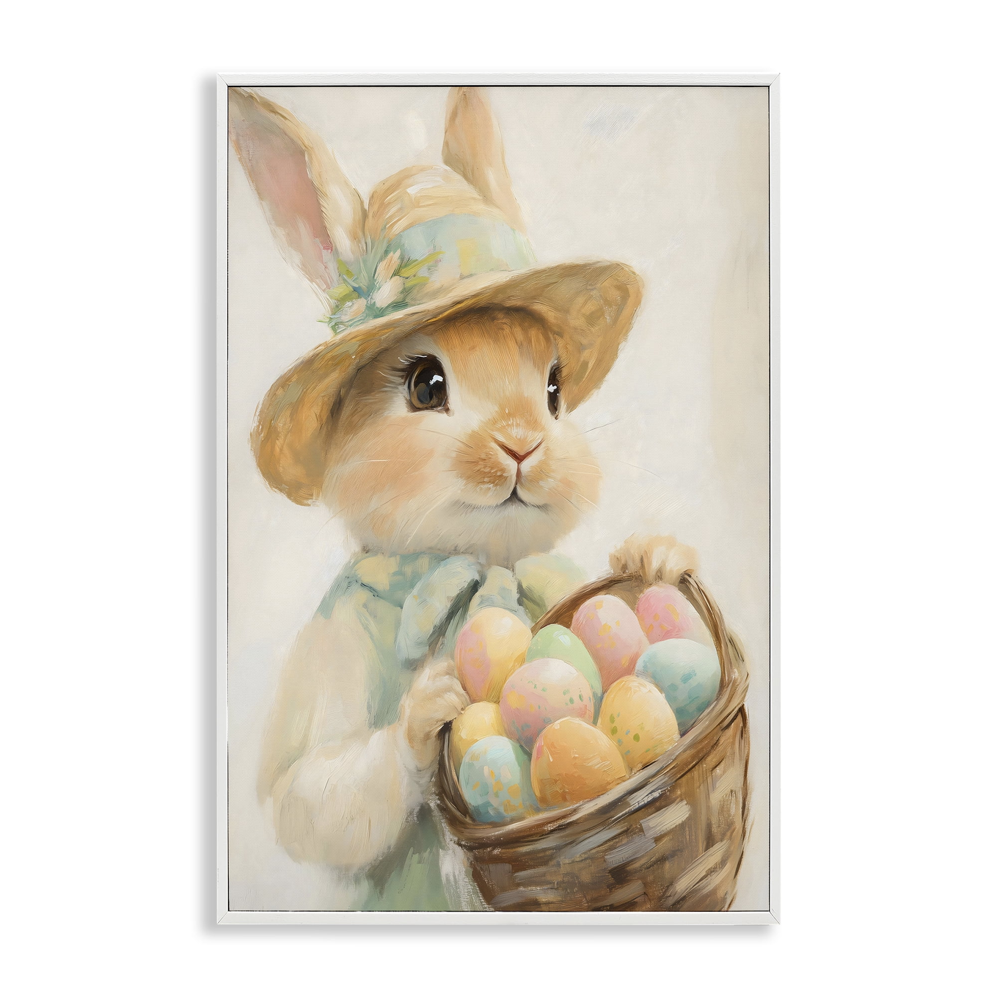 Stupell Industries Easter Egg Basket Rabbit White Framed Giclee Art, design by The Prints Vibe