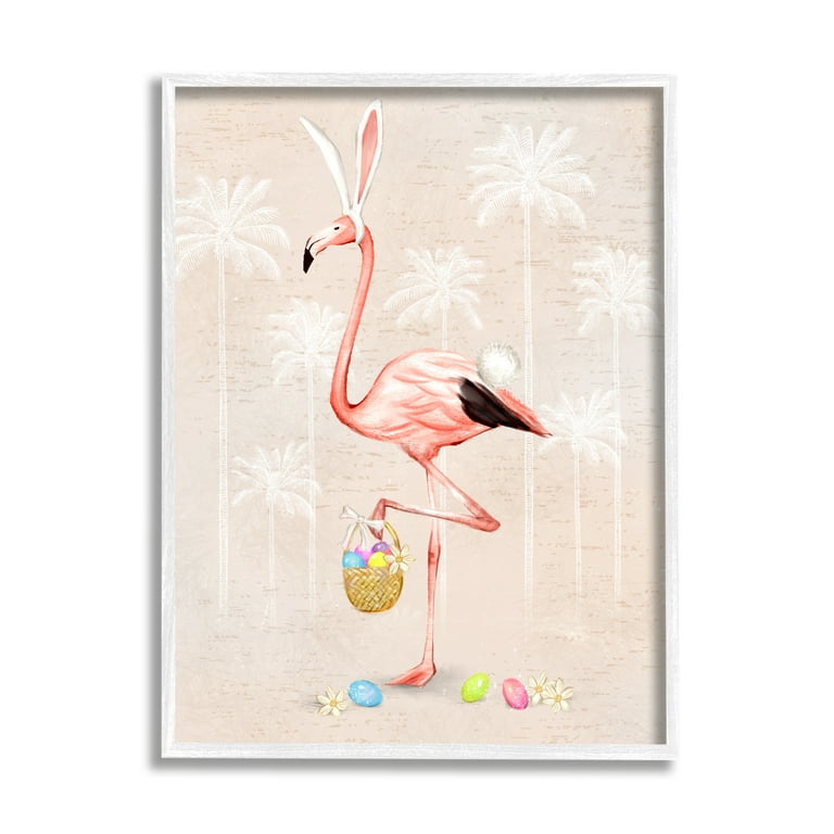 Stupell Industries Easter Flamingo Pink Bird Egg Hunt Basket, 11 x  14,Design by Ziwei Li