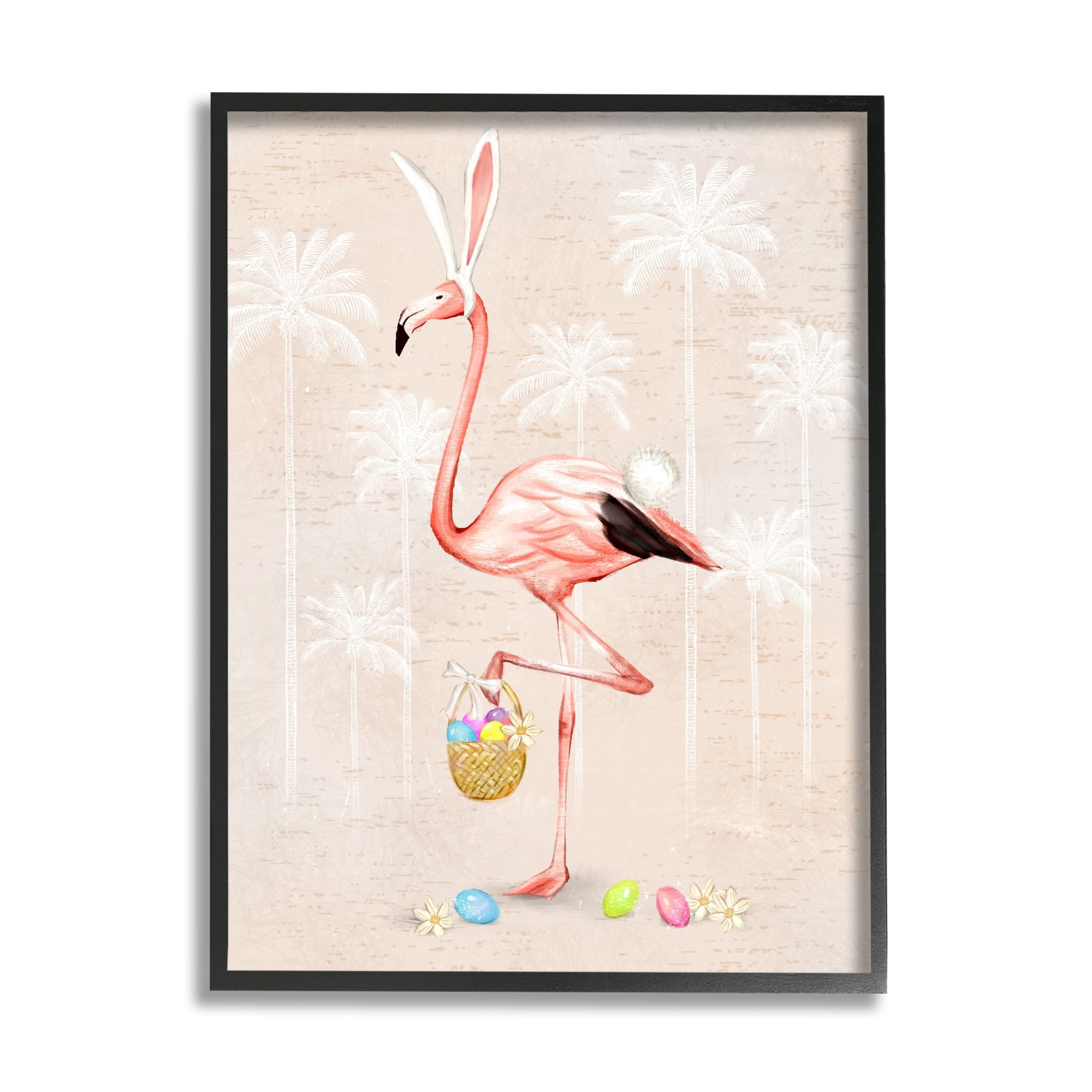 Stupell Industries Easter Flamingo Pink Bird Egg Hunt Basket, 11 x 14,Design by Ziwei Li