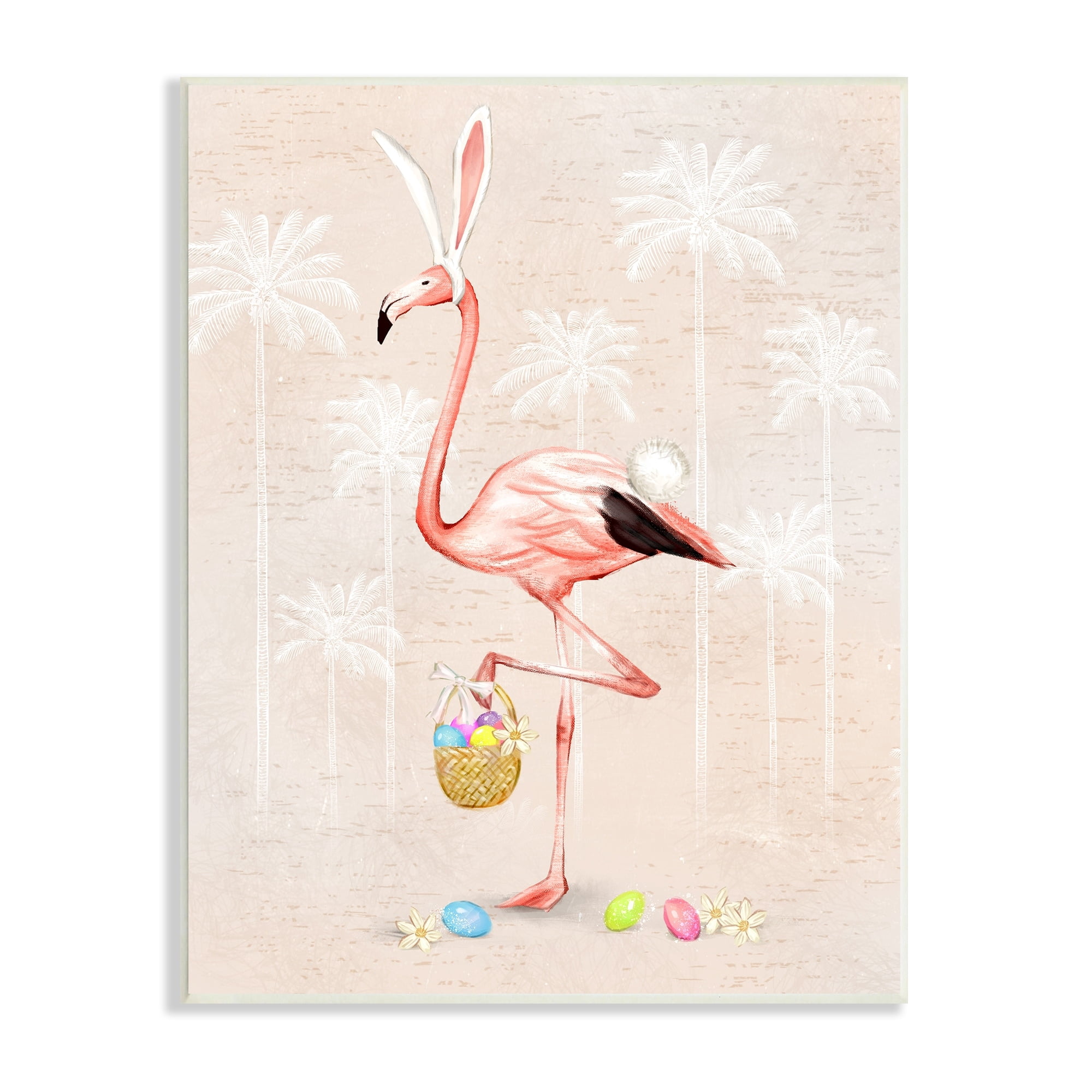 Stupell Industries Easter Flamingo Pink Bird Egg Hunt Basket, 13 x 19,Design by Ziwei Li