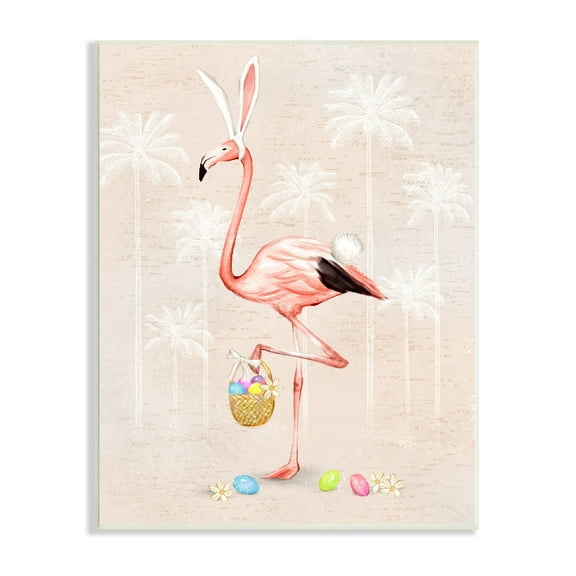 Stupell Industries Easter Flamingo Pink Bird Egg Hunt Basket, 13 x 19,Design by Ziwei Li