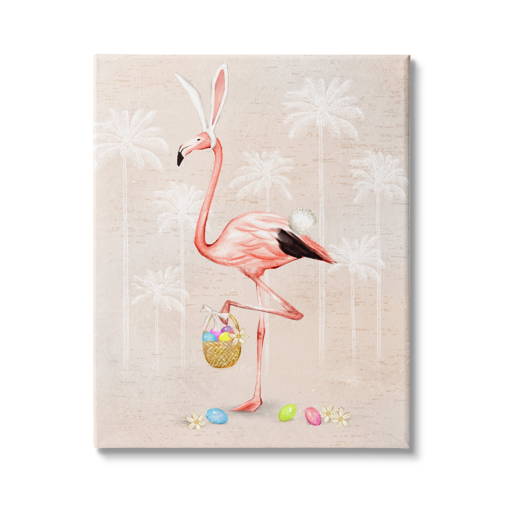 Stupell Industries Easter Flamingo Pink Bird Egg Hunt Basket, 16 x 20,Design by Ziwei Li