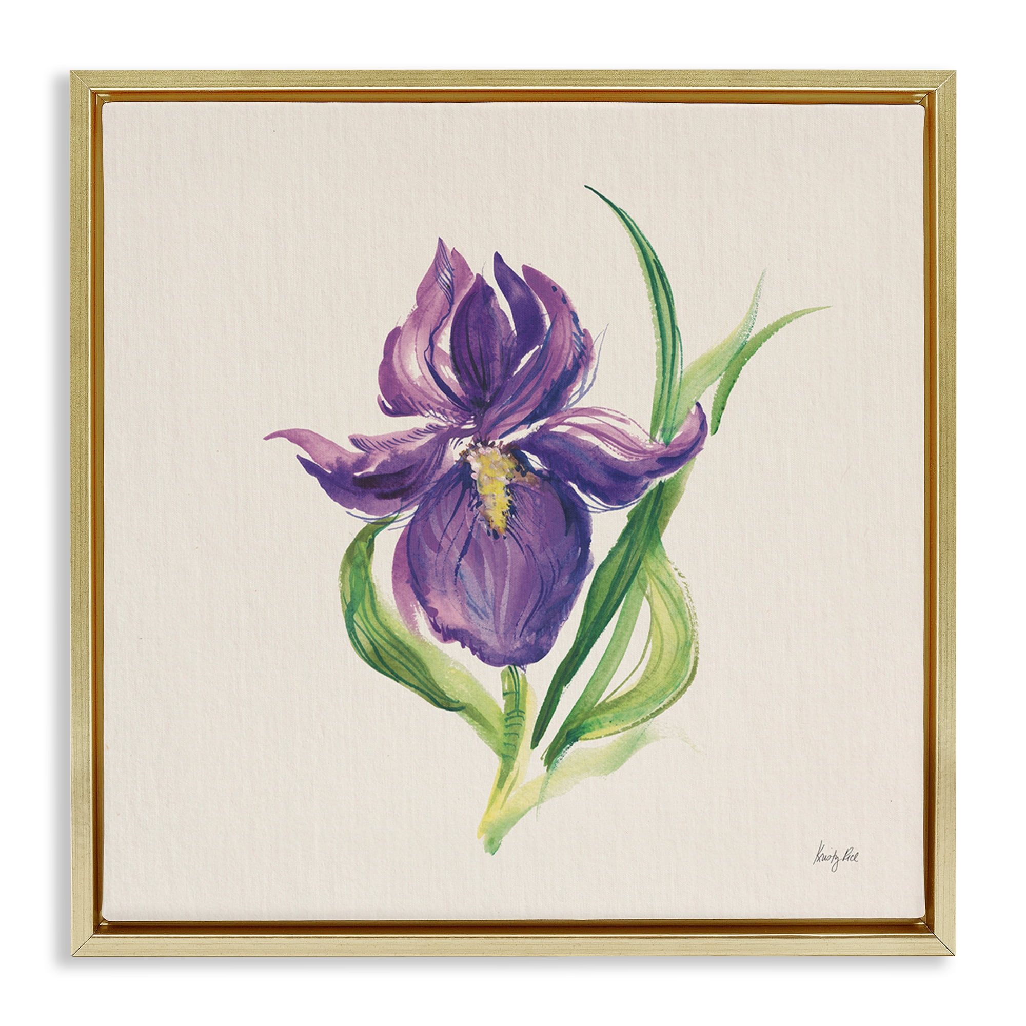 Stupell Industries Easter Iris Bloom Botanical & Floral Painting Gold Floater Framed Art Print Wall Art, 18 x 18