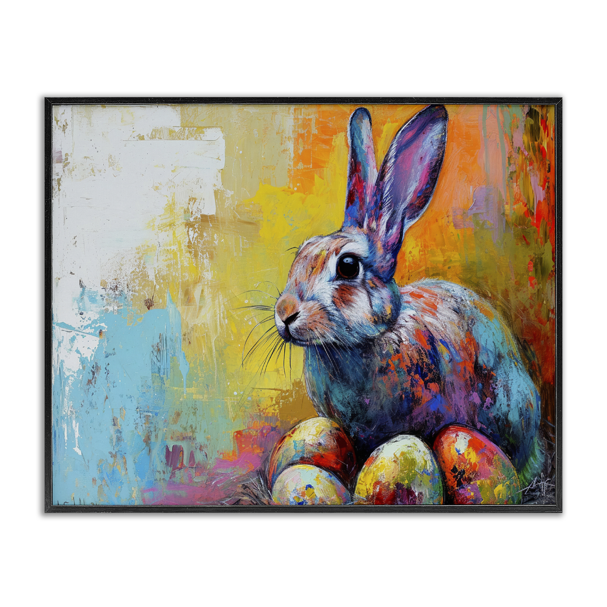 Stupell Industries Easter Joy Abstract Holiday Painting Black Framed Art Print Wall Art, 30 x 24