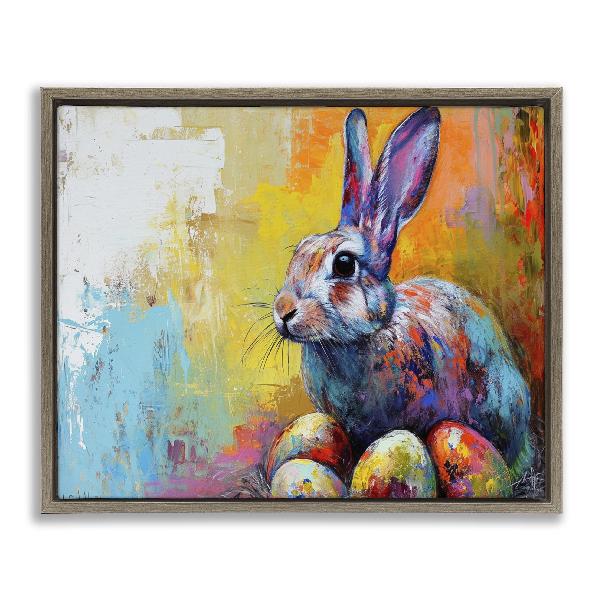 Stupell Industries Easter Joy Abstract Holiday Painting Brown Floater Framed Canvas Art Print Wall Art, 21 x 17