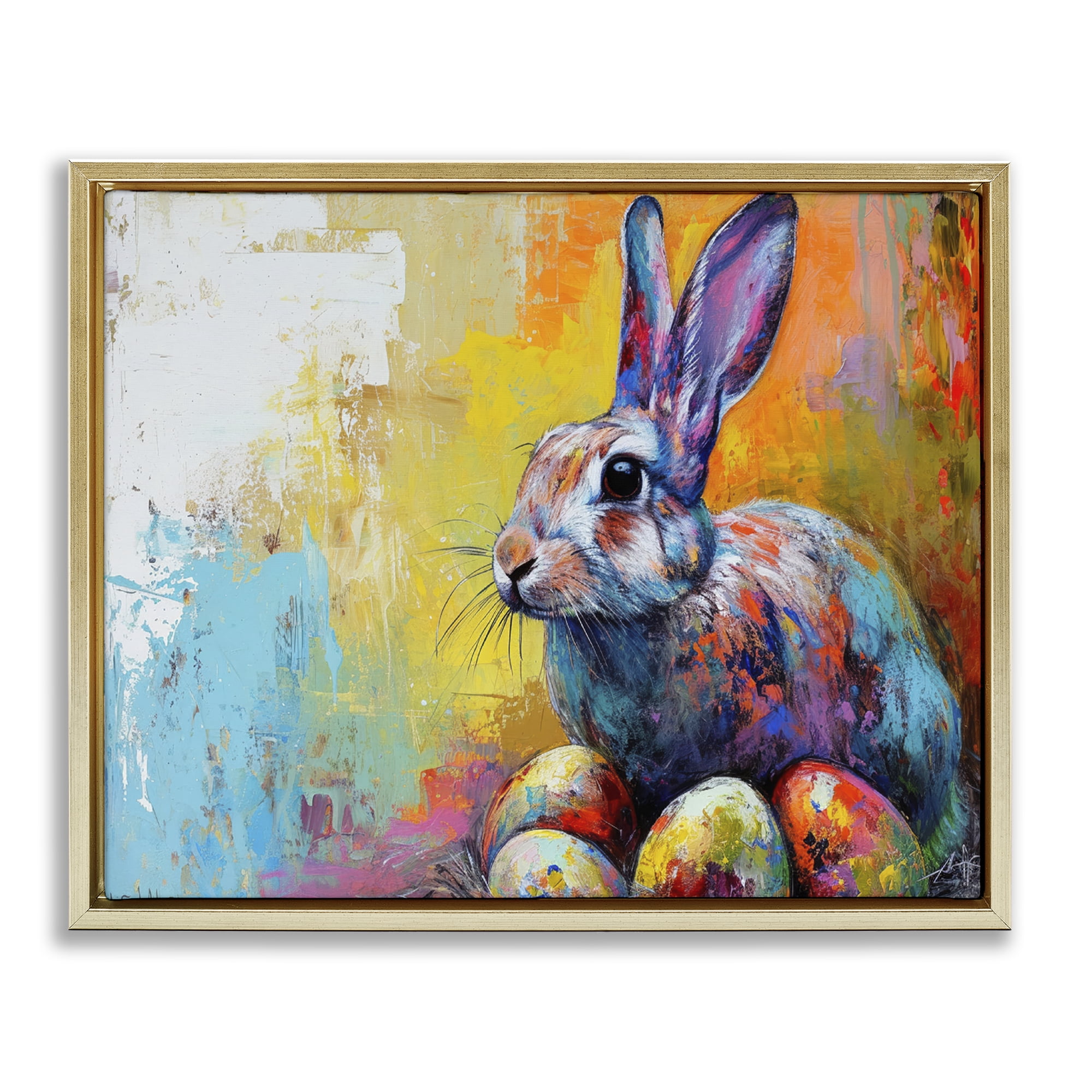 Stupell Industries Easter Joy Abstract Holiday Painting Gold Floater Framed Canvas Art Print Wall Art, 21 x 17