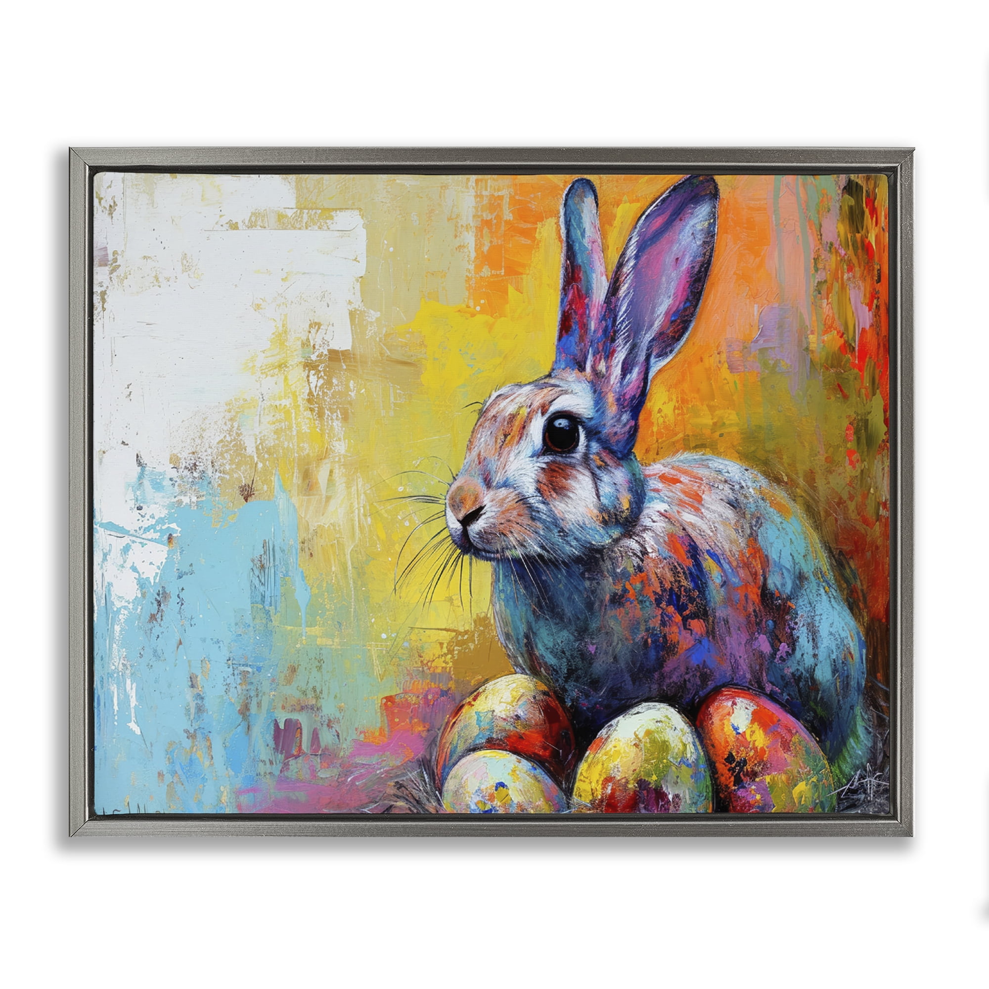 Stupell Industries Easter Joy Abstract Holiday Painting Gray Floater Framed Canvas Art Print Wall Art, 21 x 17