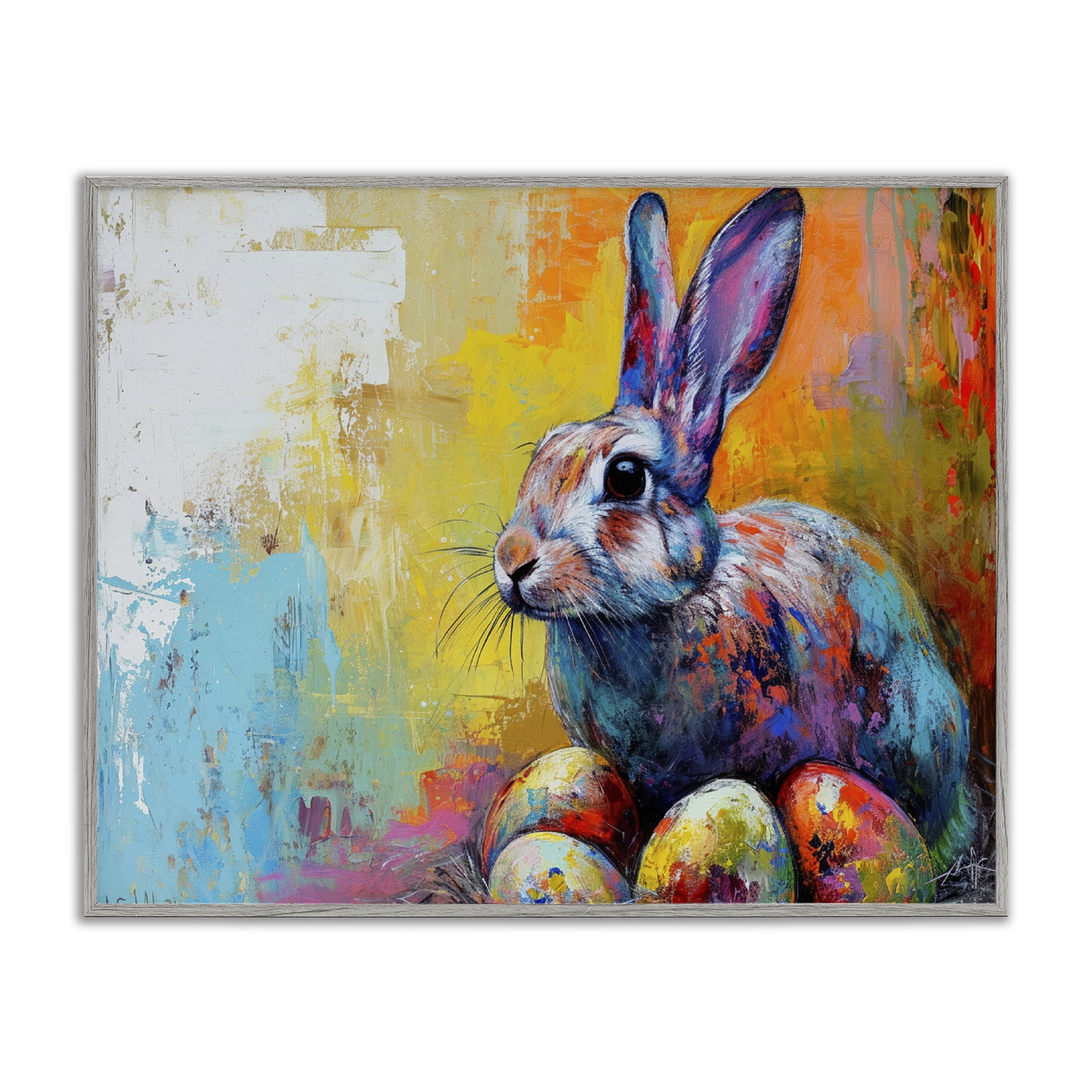 Stupell Industries Easter Joy Abstract Holiday Painting Gray Framed Art Print Wall Art, 20 x 16
