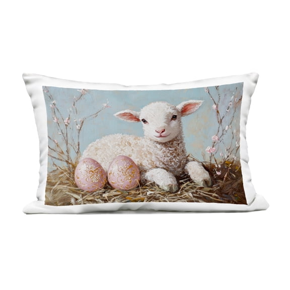 Stupell Industries Easter Lamb and Easter Eggs Outdoor Printed Pillow, design by Petal Prints Design
