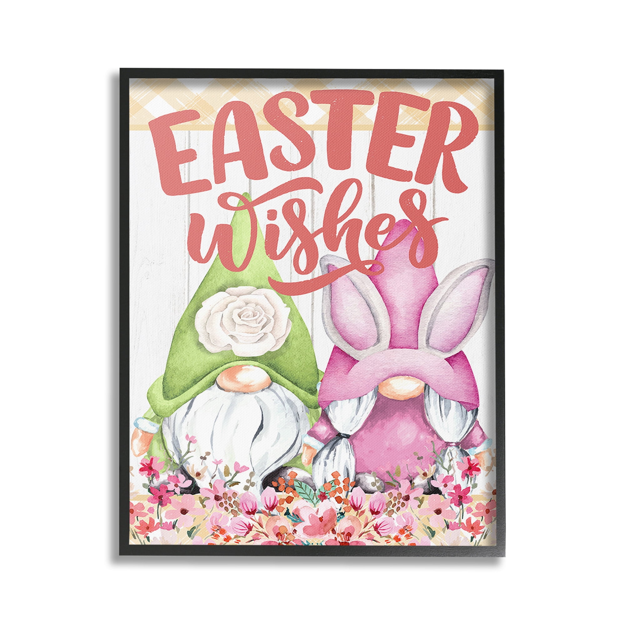 Stupell Industries Easter Wishes Gnomes Holiday Painting Black Framed Art Print Wall Art, 24 x 30