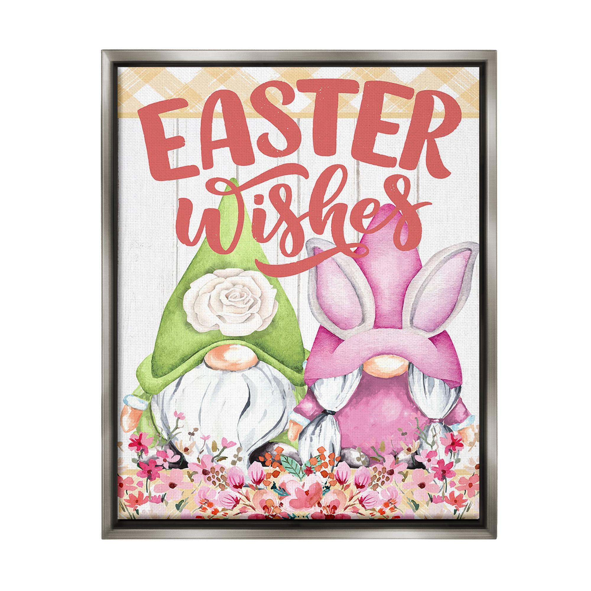 Stupell Industries Easter Wishes Gnomes Holiday Painting Gray Floater Framed Canvas Art Print Wall Art, 25 x 31