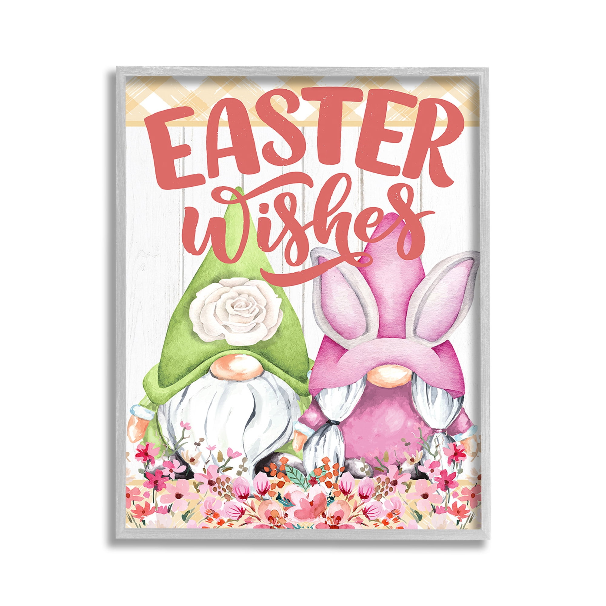 Stupell Industries Easter Wishes Gnomes Holiday Painting Gray Framed Art Print Wall Art, 11 x 14