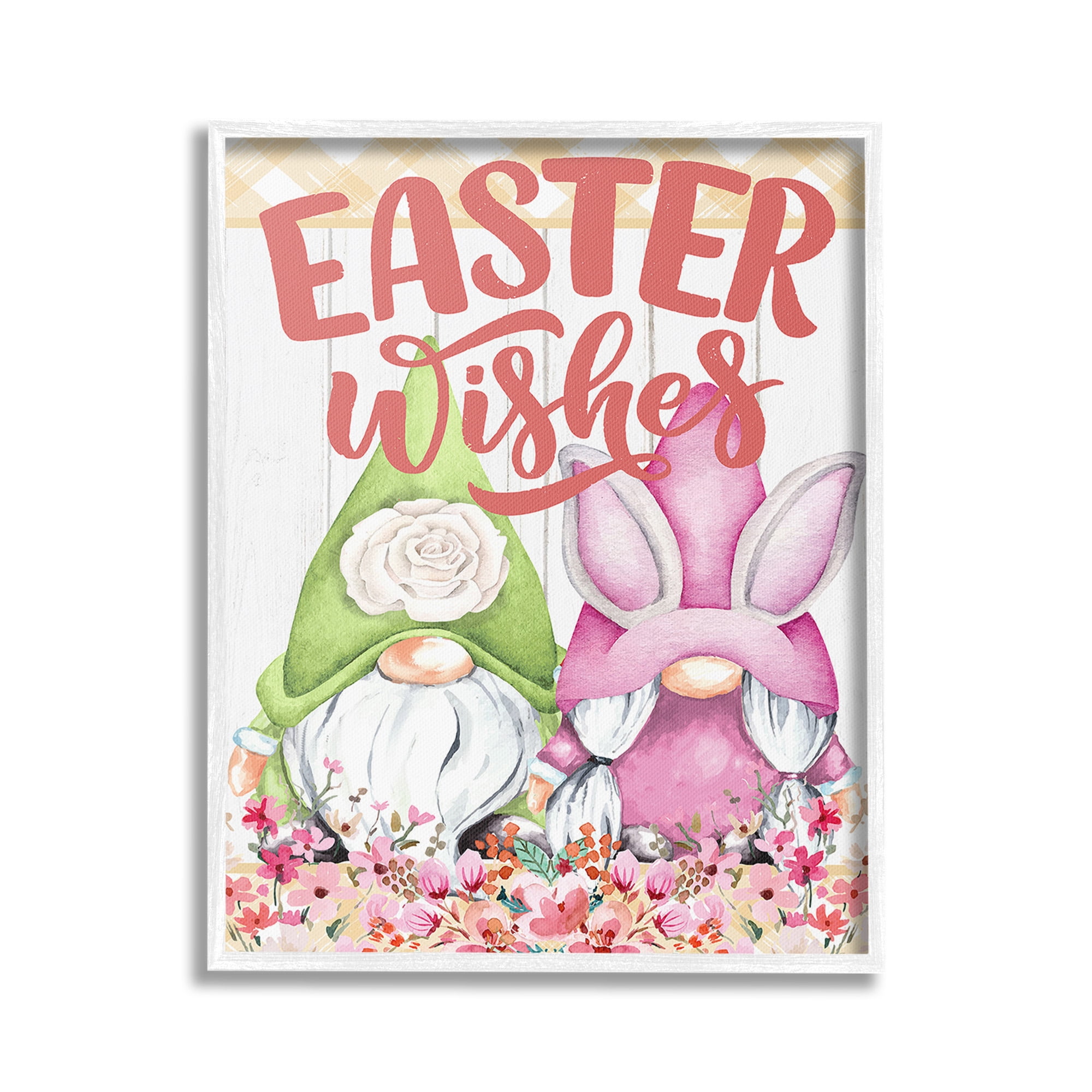 Stupell Industries Easter Wishes Gnomes Holiday Painting White Framed Art Print Wall Art, 24 x 30