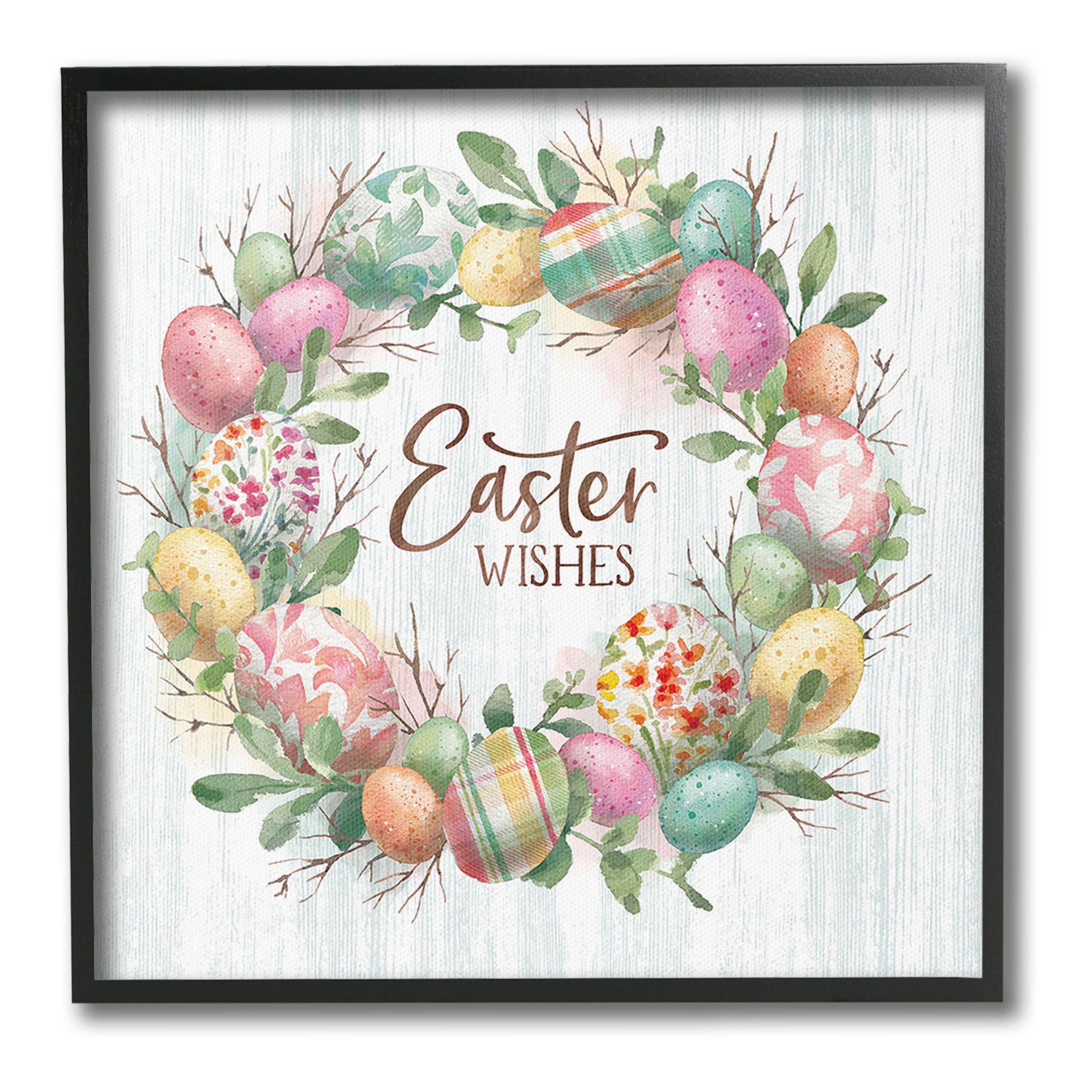 Stupell Industries Easter Wishes Wreath Holiday Painting Black Framed Art Print Wall Art, 17 x 17
