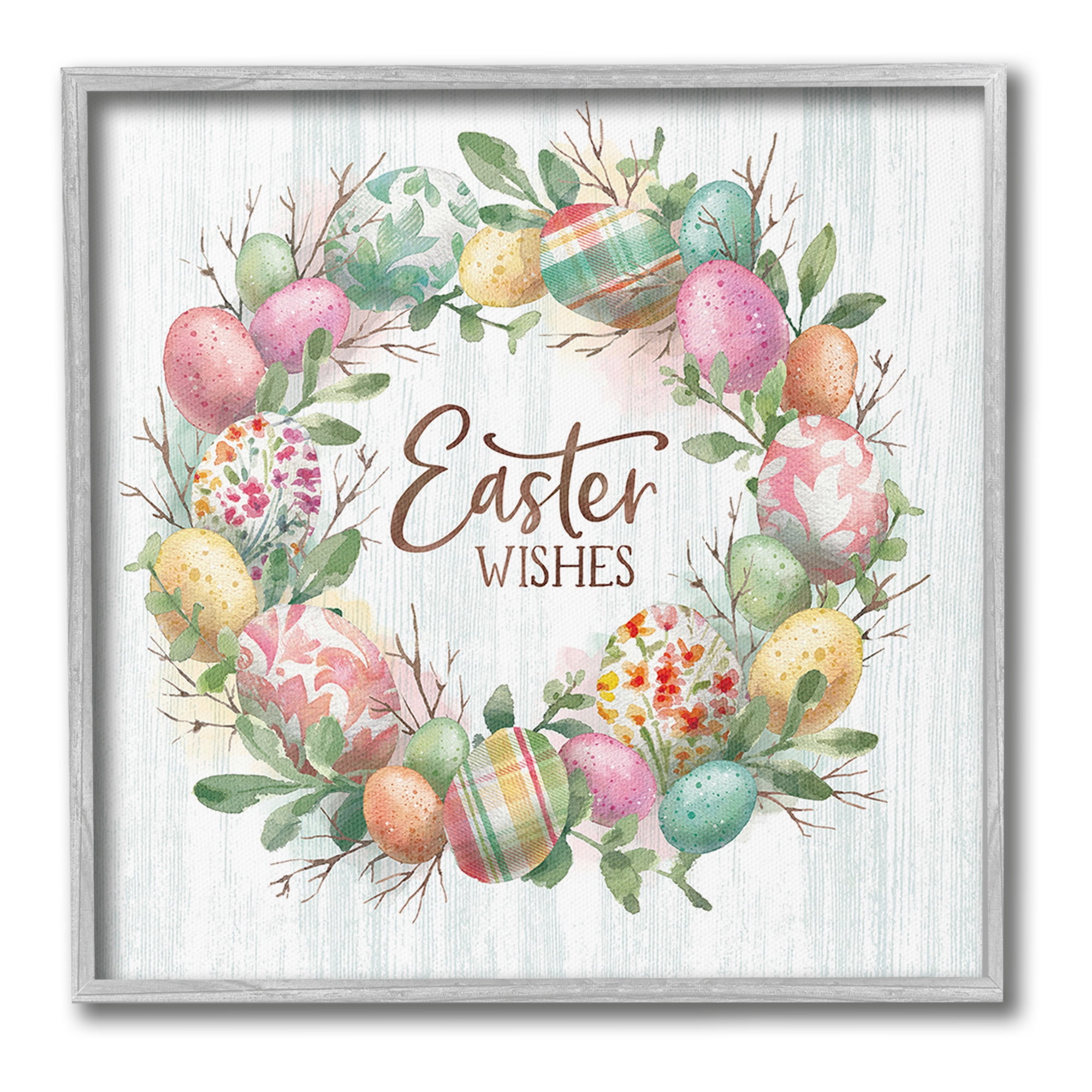 Stupell Industries Easter Wishes Wreath Holiday Painting Gray Framed Art Print Wall Art, 17 x 17