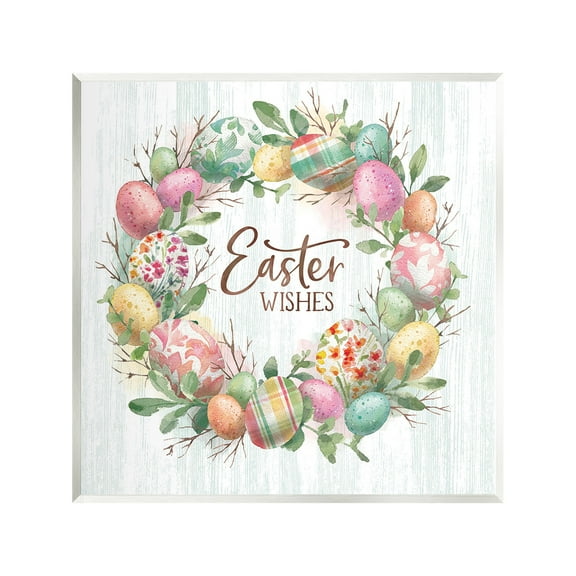 Stupell Industries Easter Wishes Wreath Holiday Painting Unframed Art Print Wall Art, 12 x 12