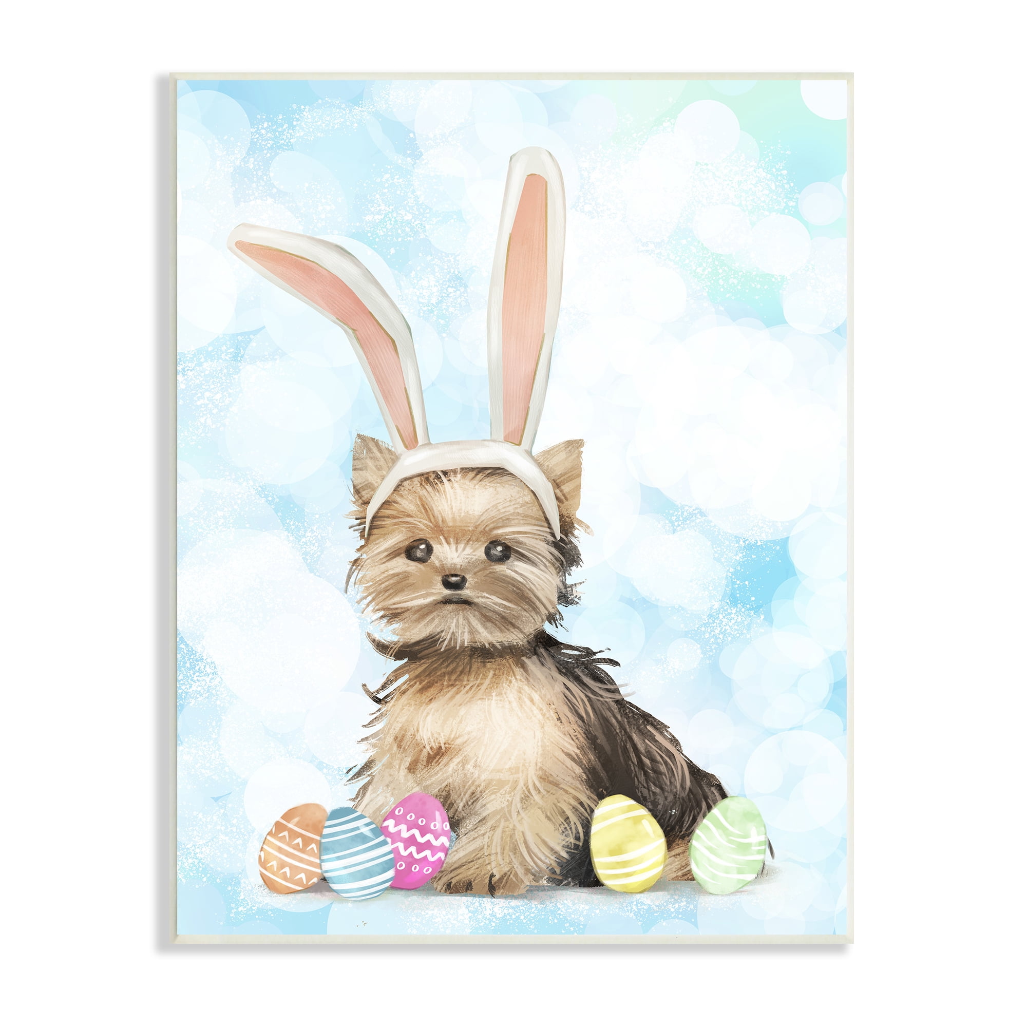 Stupell Industries Easter Yorkie Puppy Bunny Ears Patterned Eggs, 10 x 15,Design by Ziwei Li