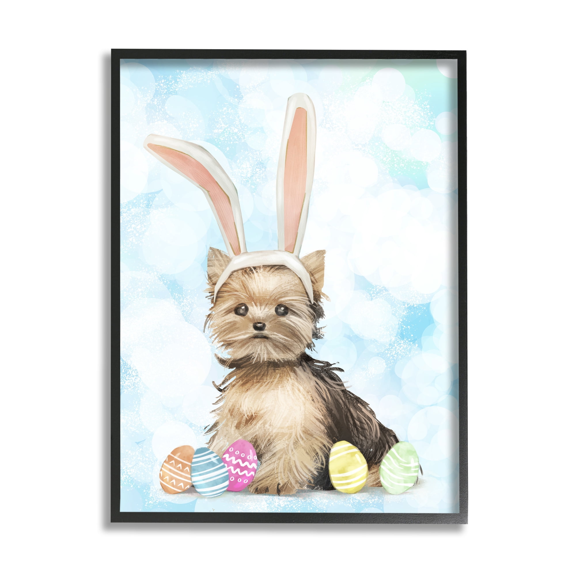 Stupell Industries Easter Yorkie Puppy Bunny Ears Patterned Eggs, 11 x 14,Design by Ziwei Li